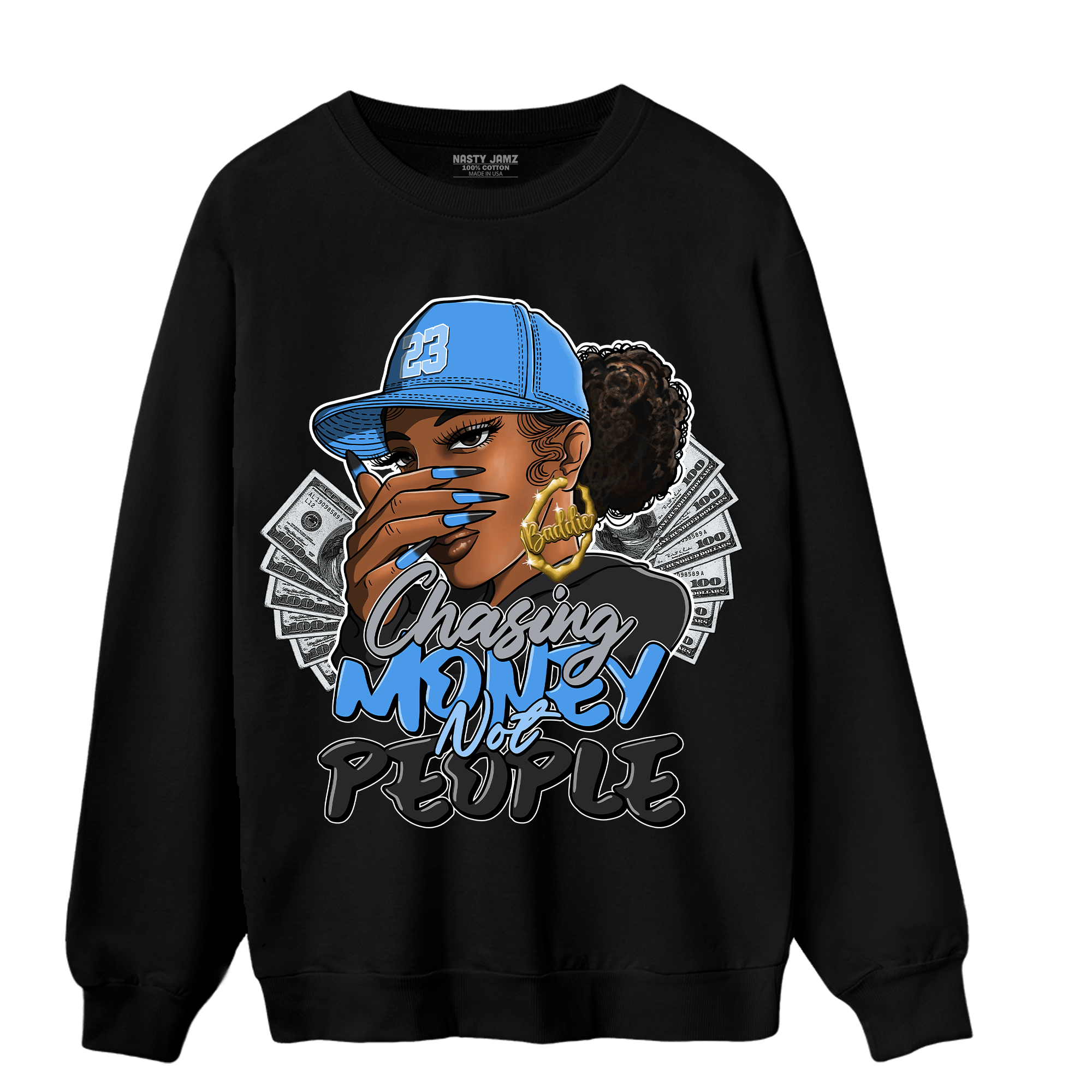 University Blue 5s Sweatshirt Match Melanin Chasing Money - NastyJamz