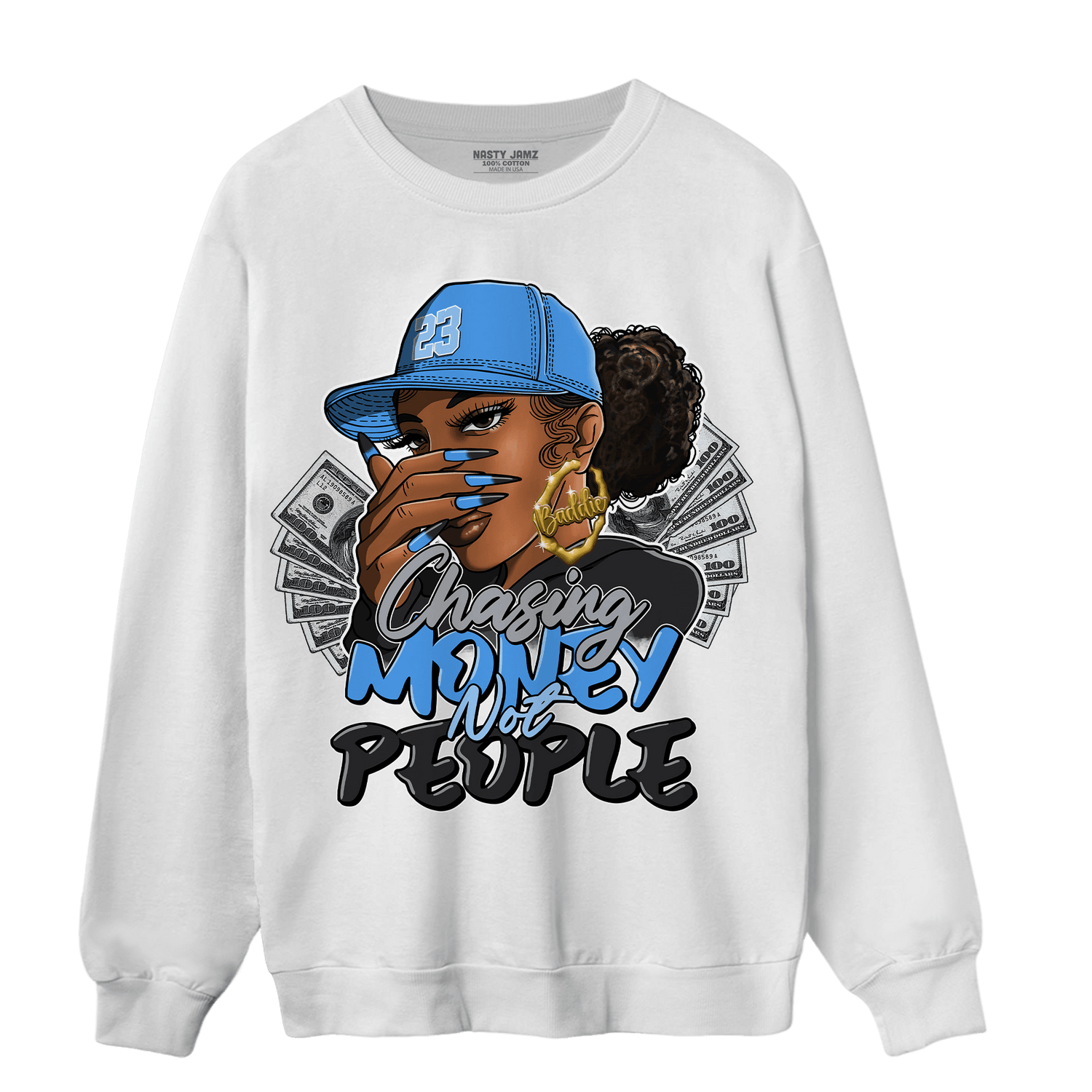 University Blue 5s Sweatshirt Match Melanin Chasing Money - NastyJamz