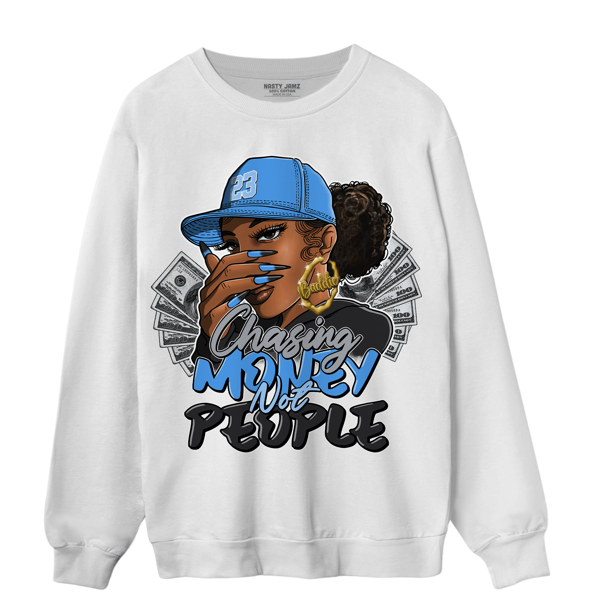 University Blue 5s Sweatshirt Match Melanin Chasing Money - NastyJamz