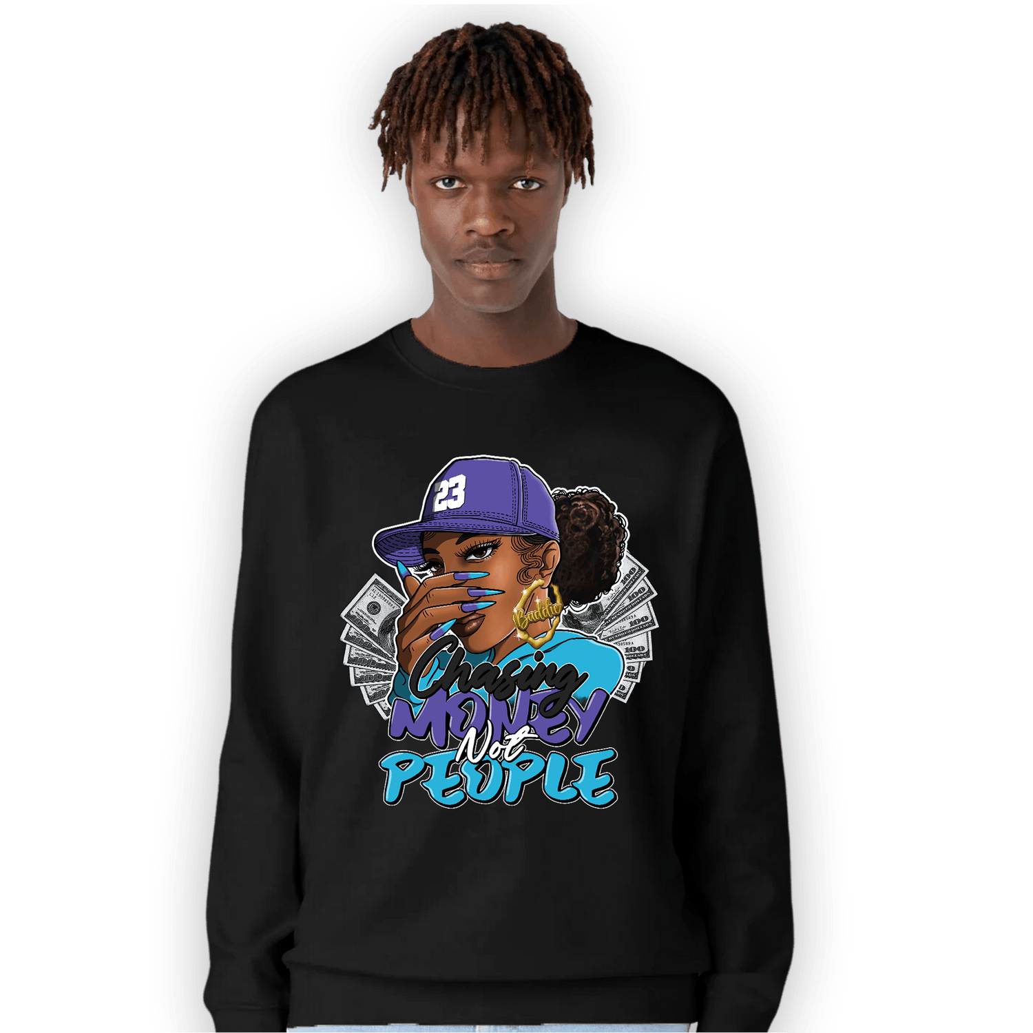Aqua 6s Sweatshirt Match Melanin Chasing Money - NastyJamz