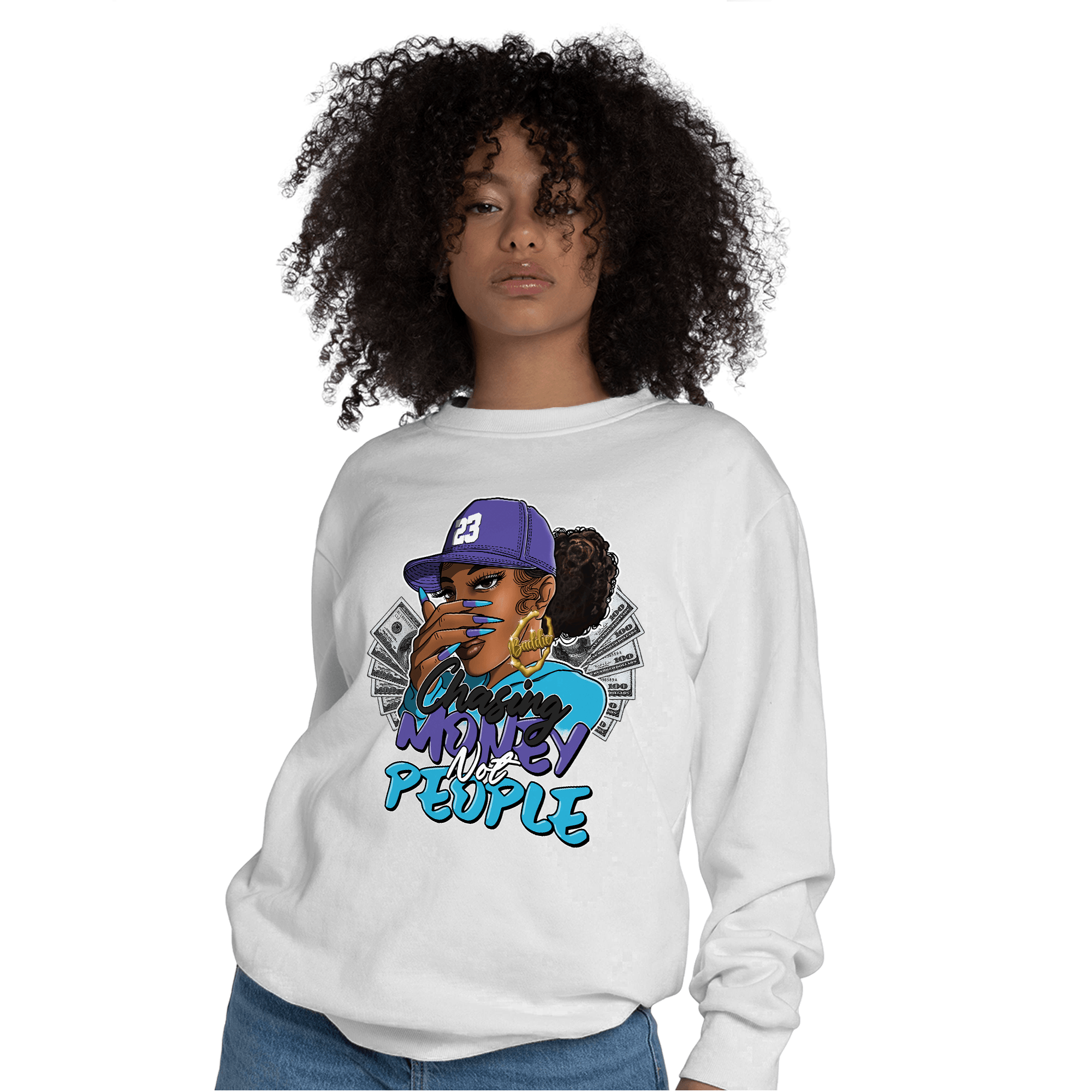 Aqua 6s Sweatshirt Match Melanin Chasing Money - NastyJamz