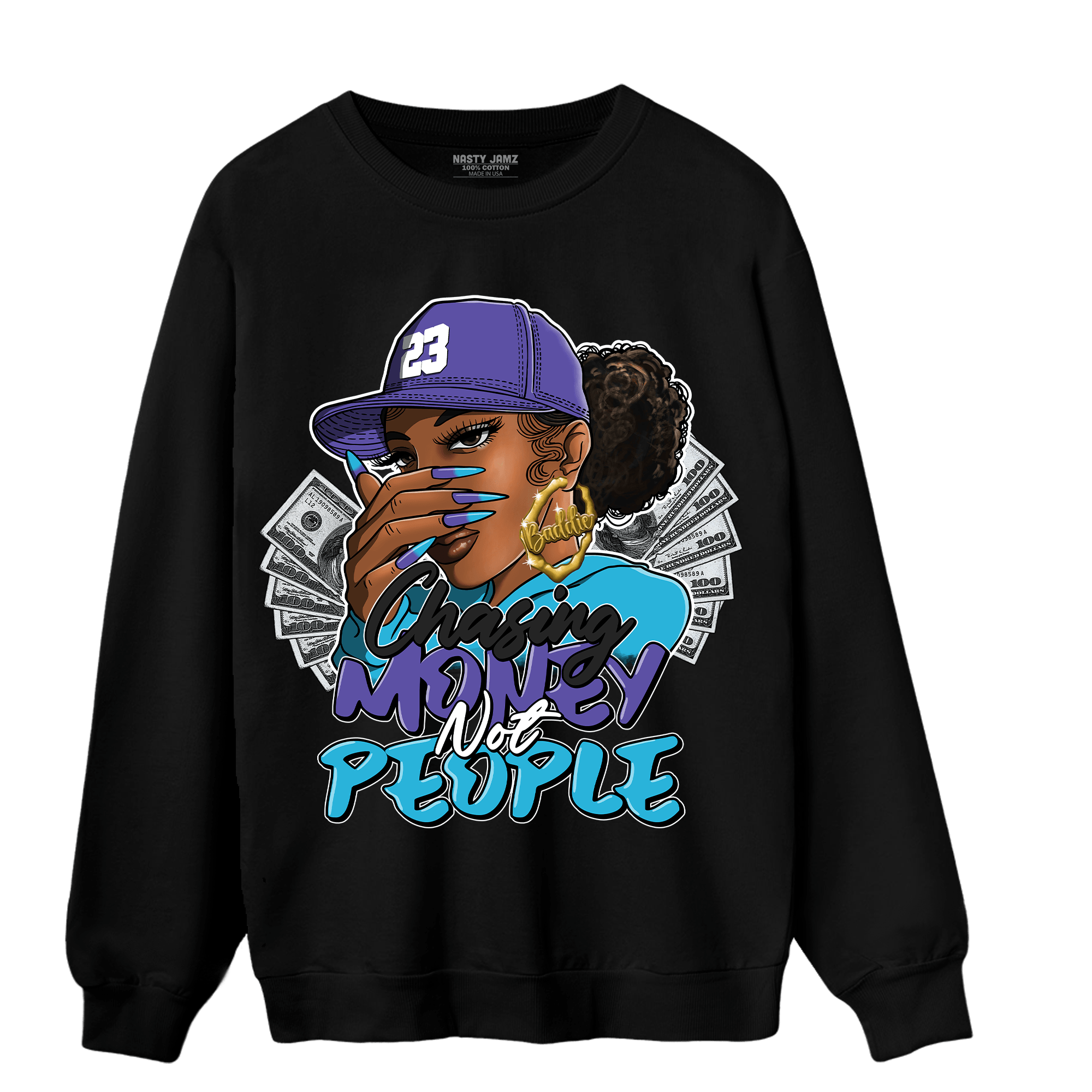 Aqua 6s Sweatshirt Match Melanin Chasing Money - NastyJamz