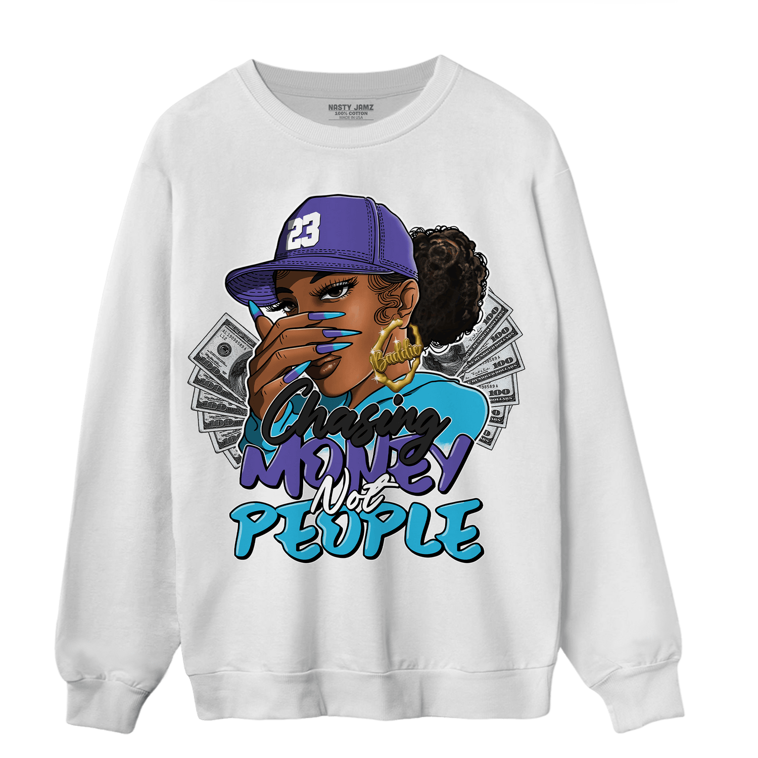Aqua 6s Sweatshirt Match Melanin Chasing Money - NastyJamz