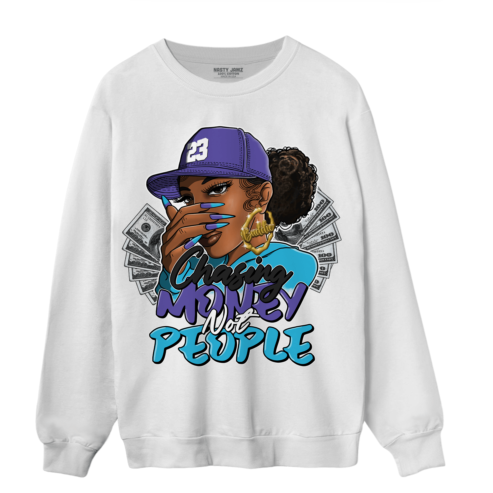 Aqua 6s Sweatshirt Match Melanin Chasing Money - NastyJamz