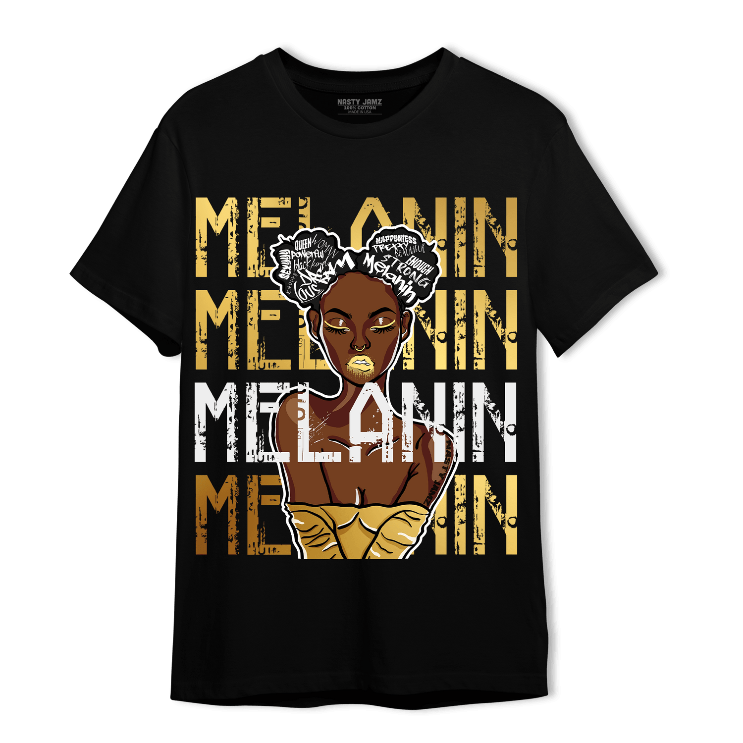 Mid SE Black Gold 1s T Shirt Match Melanin Girl - NastyJamz