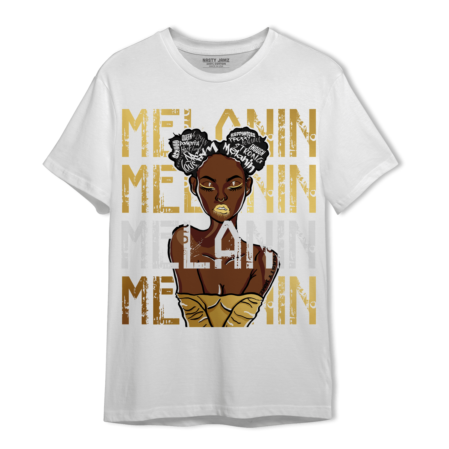 Mid SE Black Gold 1s T Shirt Match Melanin Girl - NastyJamz