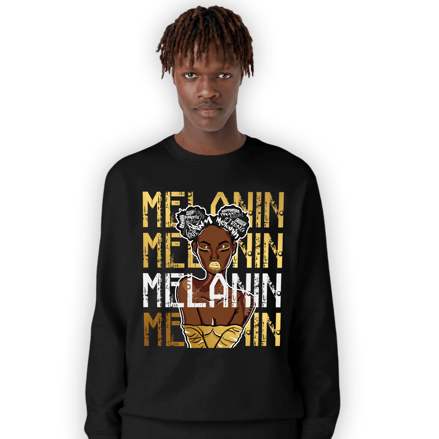 Mid SE Black Gold 1s Sweatshirt Match Melanin Girl - NastyJamz