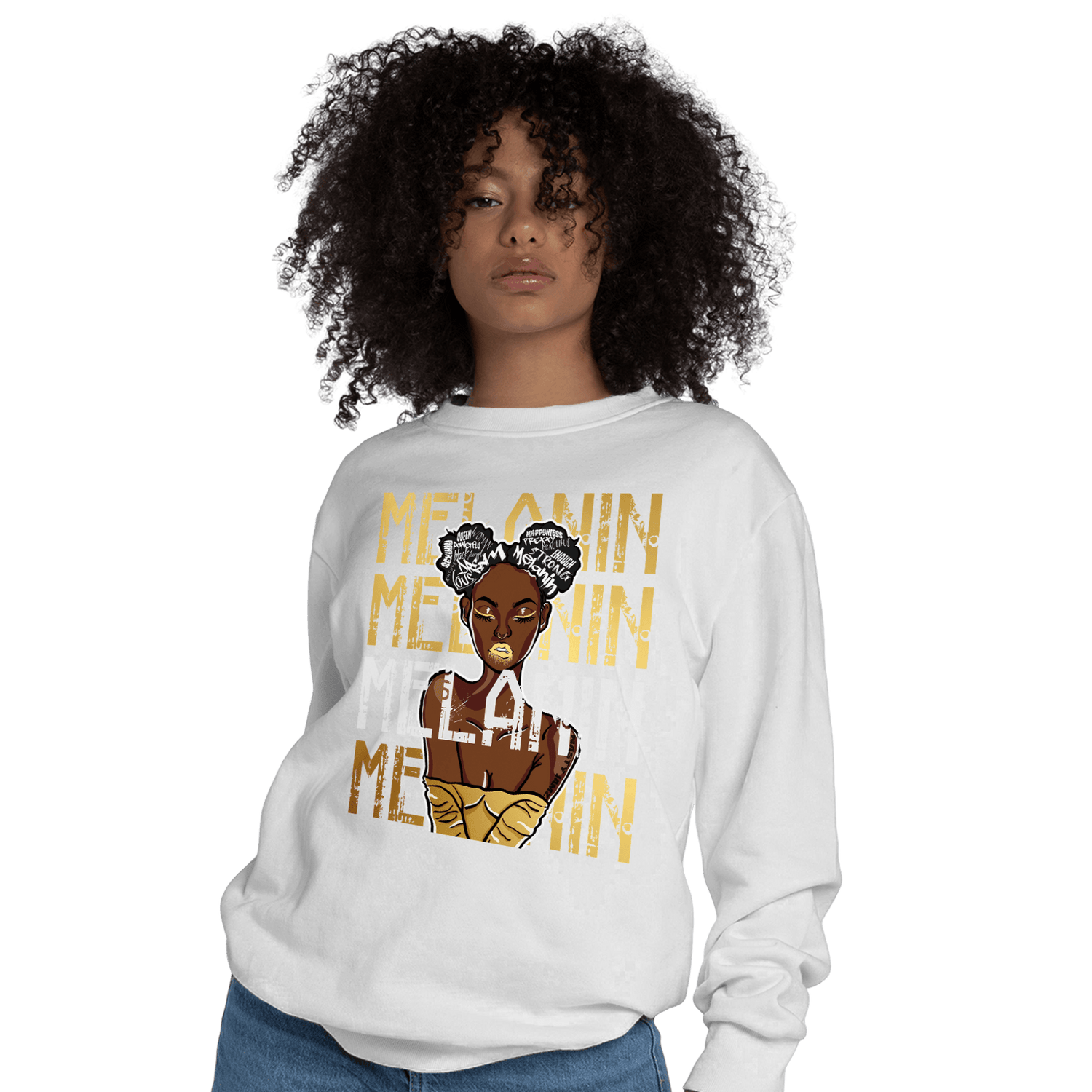 Mid SE Black Gold 1s Sweatshirt Match Melanin Girl - NastyJamz