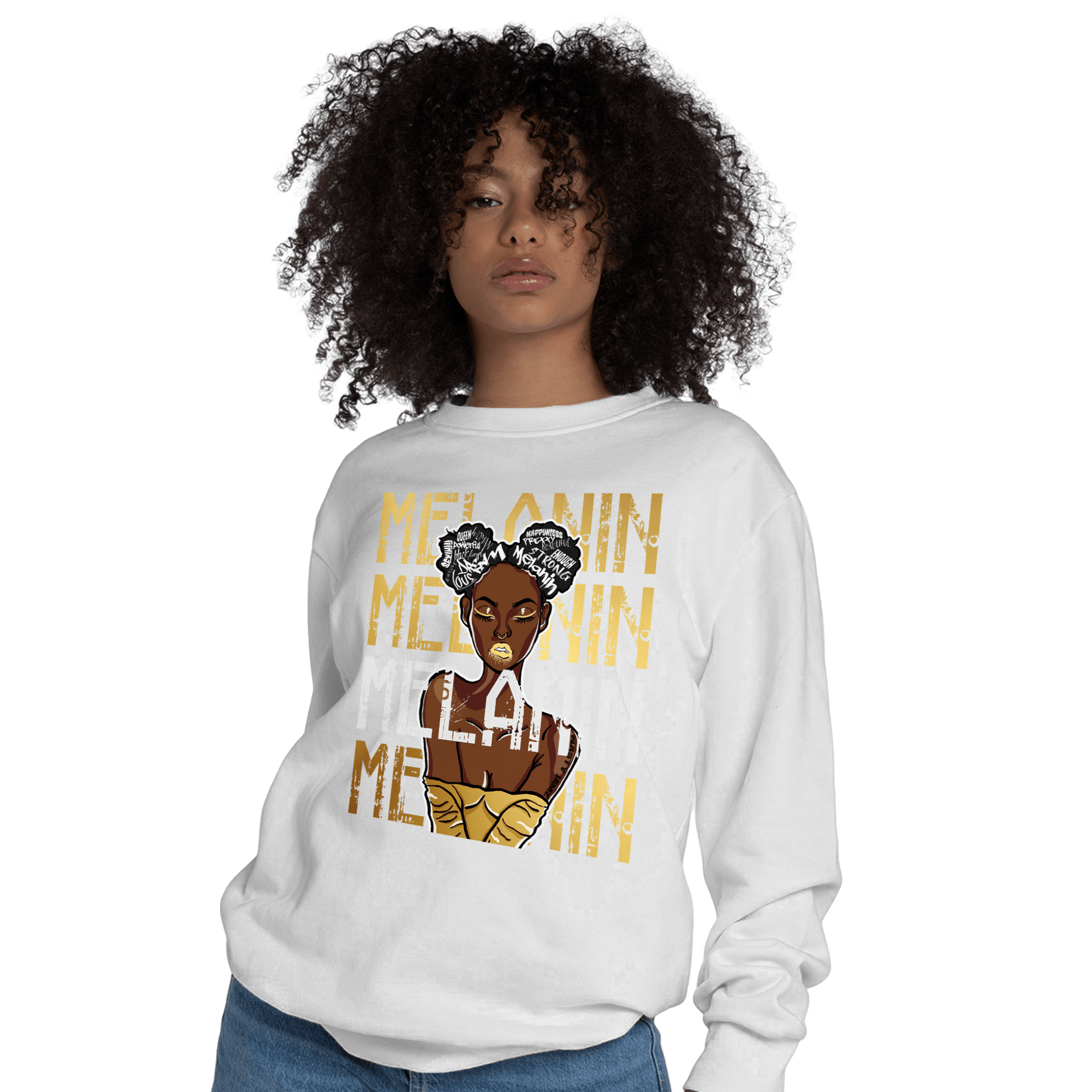 Mid SE Black Gold 1s Sweatshirt Match Melanin Girl - NastyJamz