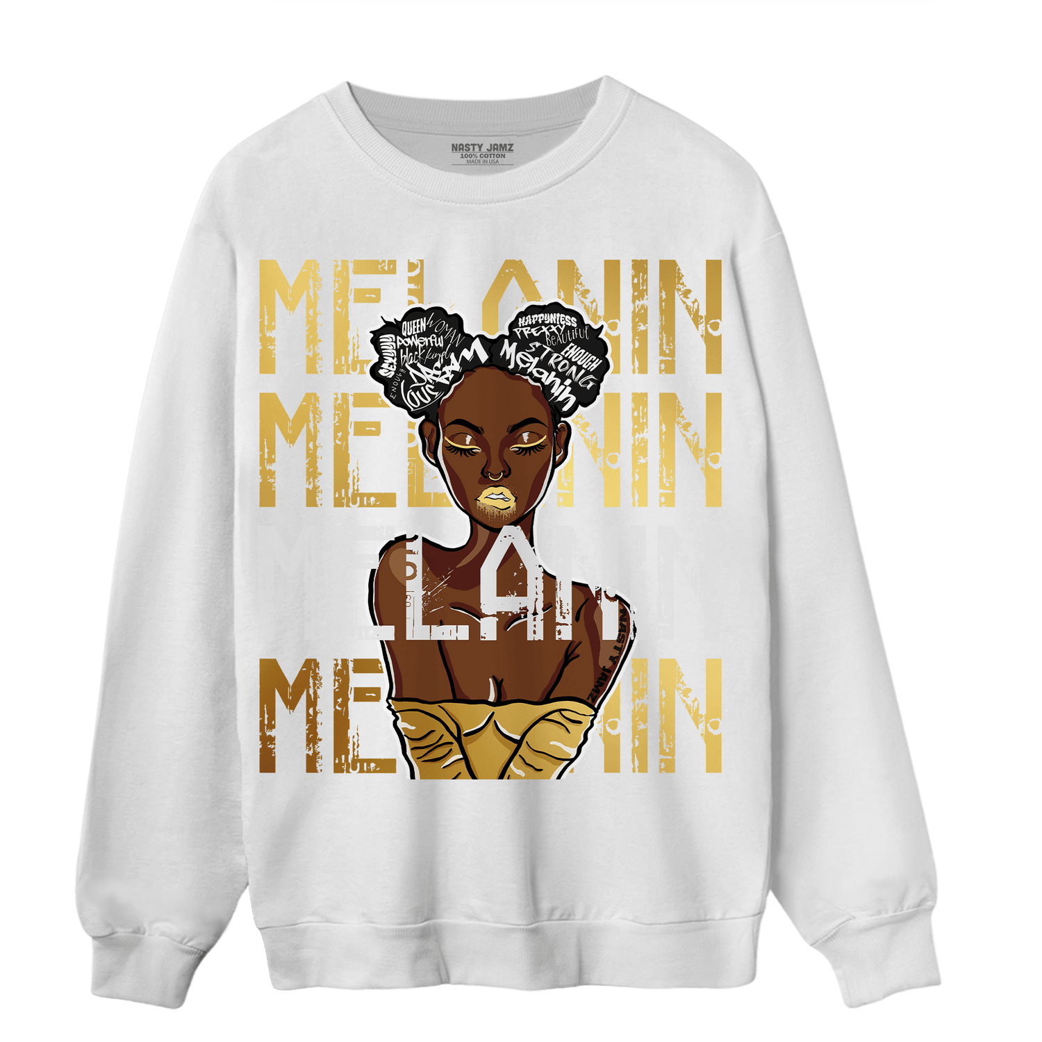 Mid SE Black Gold 1s Sweatshirt Match Melanin Girl - NastyJamz