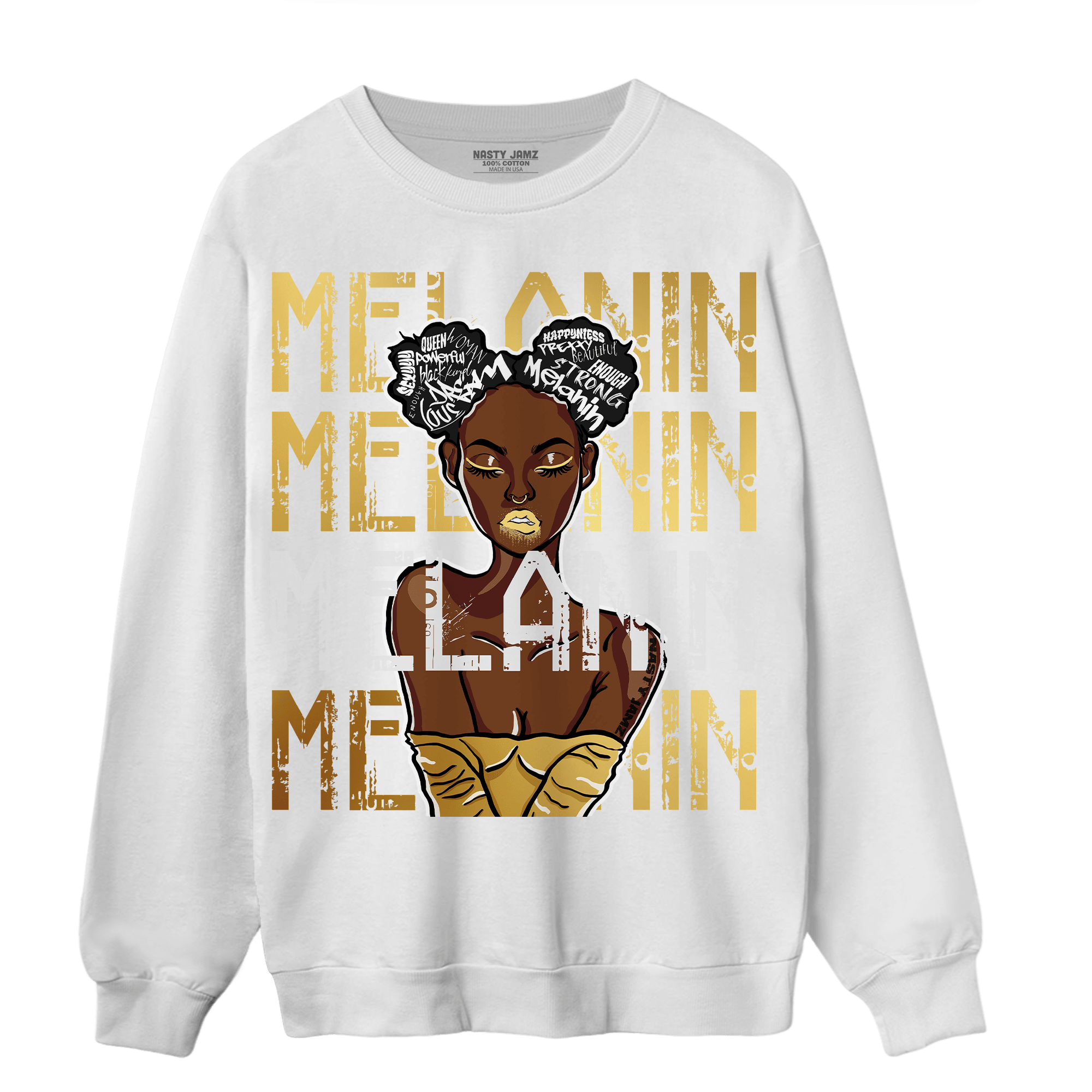Mid SE Black Gold 1s Sweatshirt Match Melanin Girl - NastyJamz