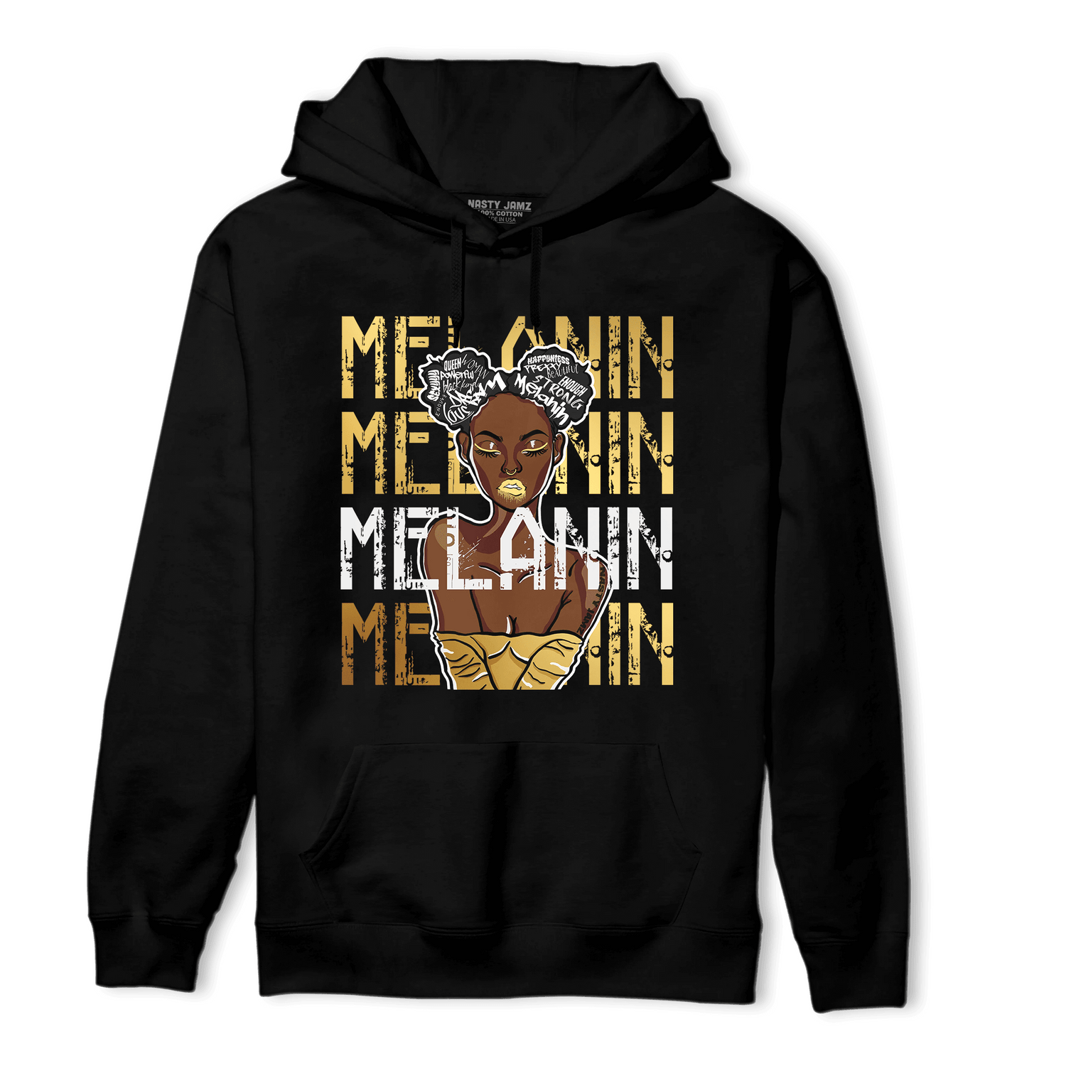 Mid SE Black Gold 1s Hoodie Match Melanin Girl - NastyJamz