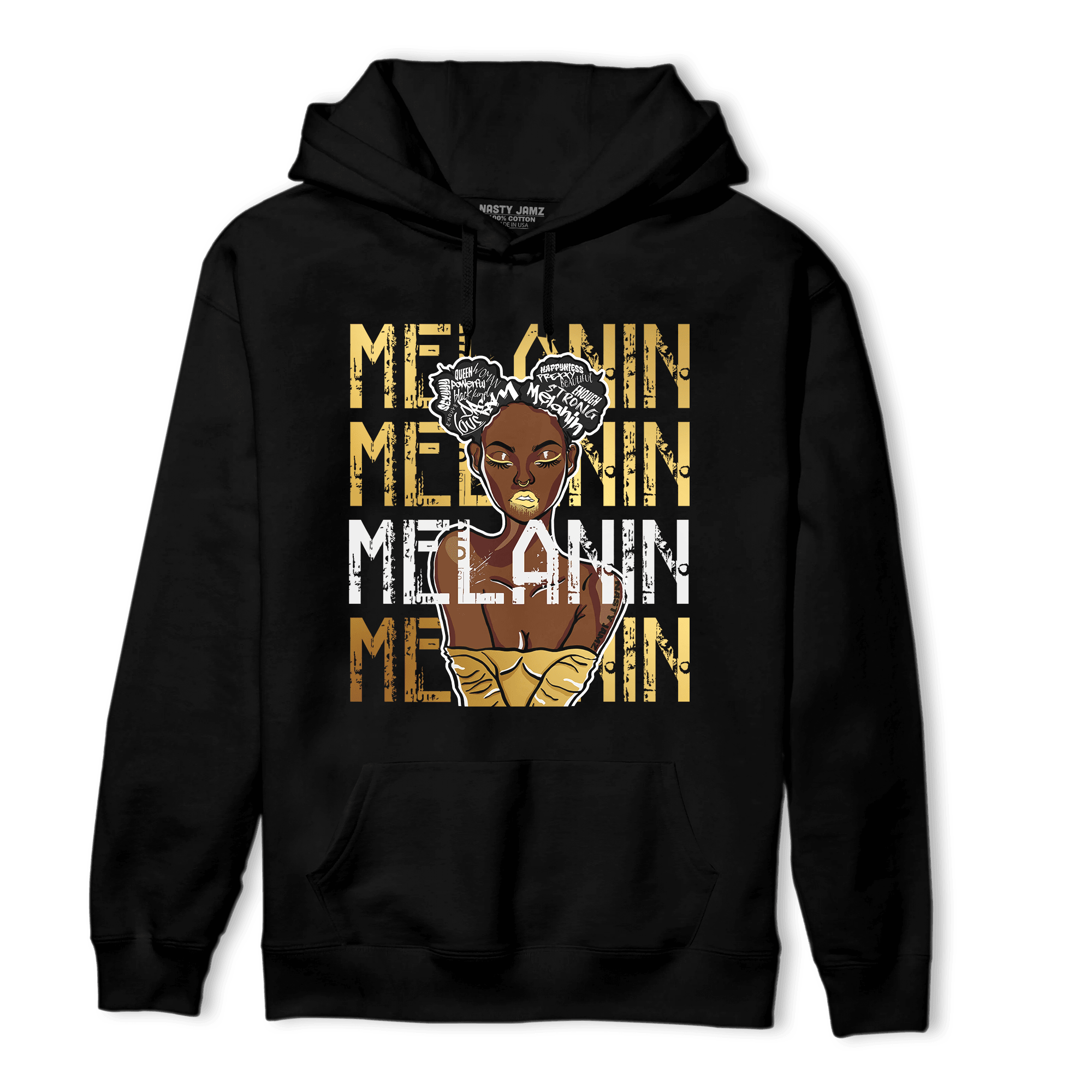 Mid SE Black Gold 1s Hoodie Match Melanin Girl - NastyJamz