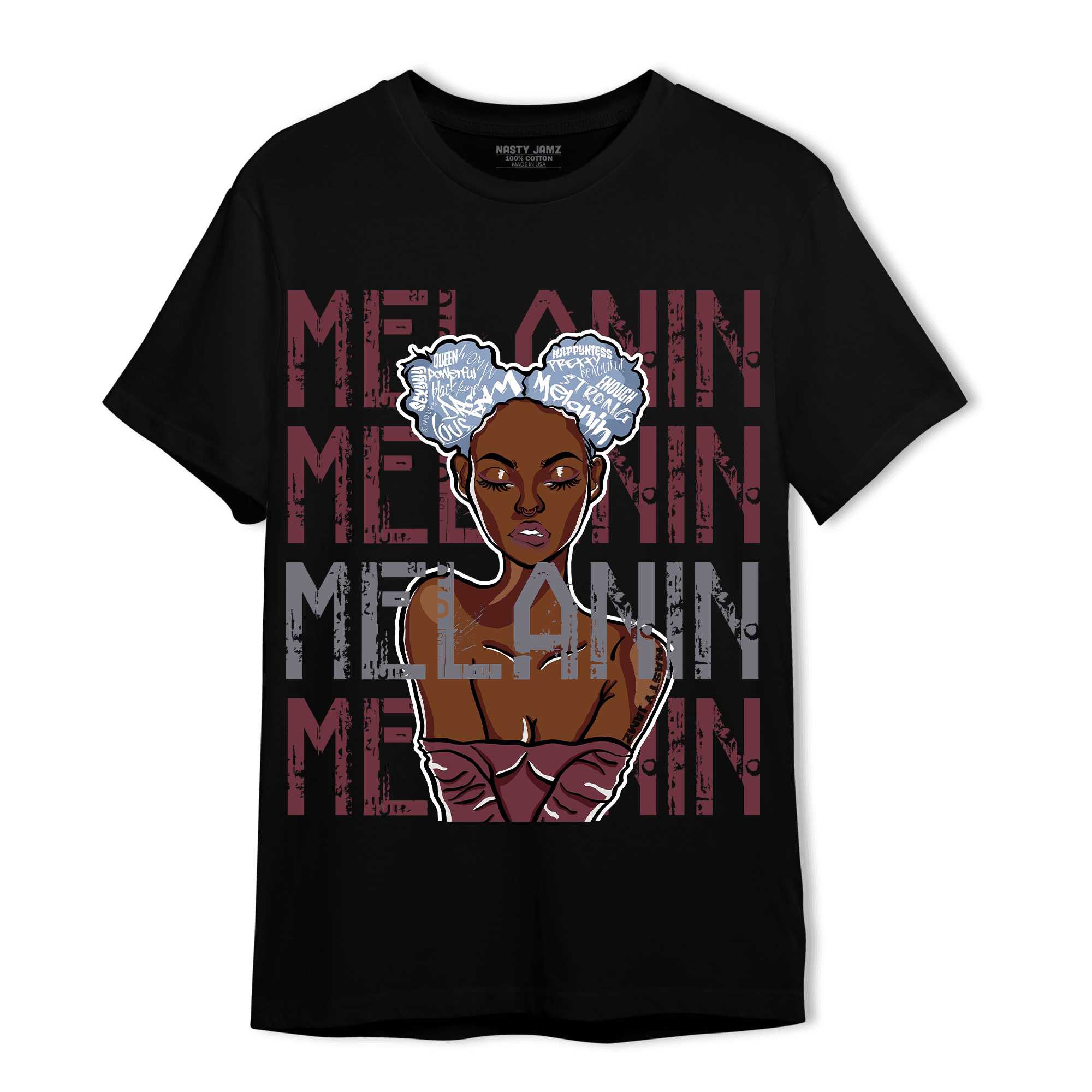 Burgundy 5s T Shirt Match Melanin Girl - NastyJamz