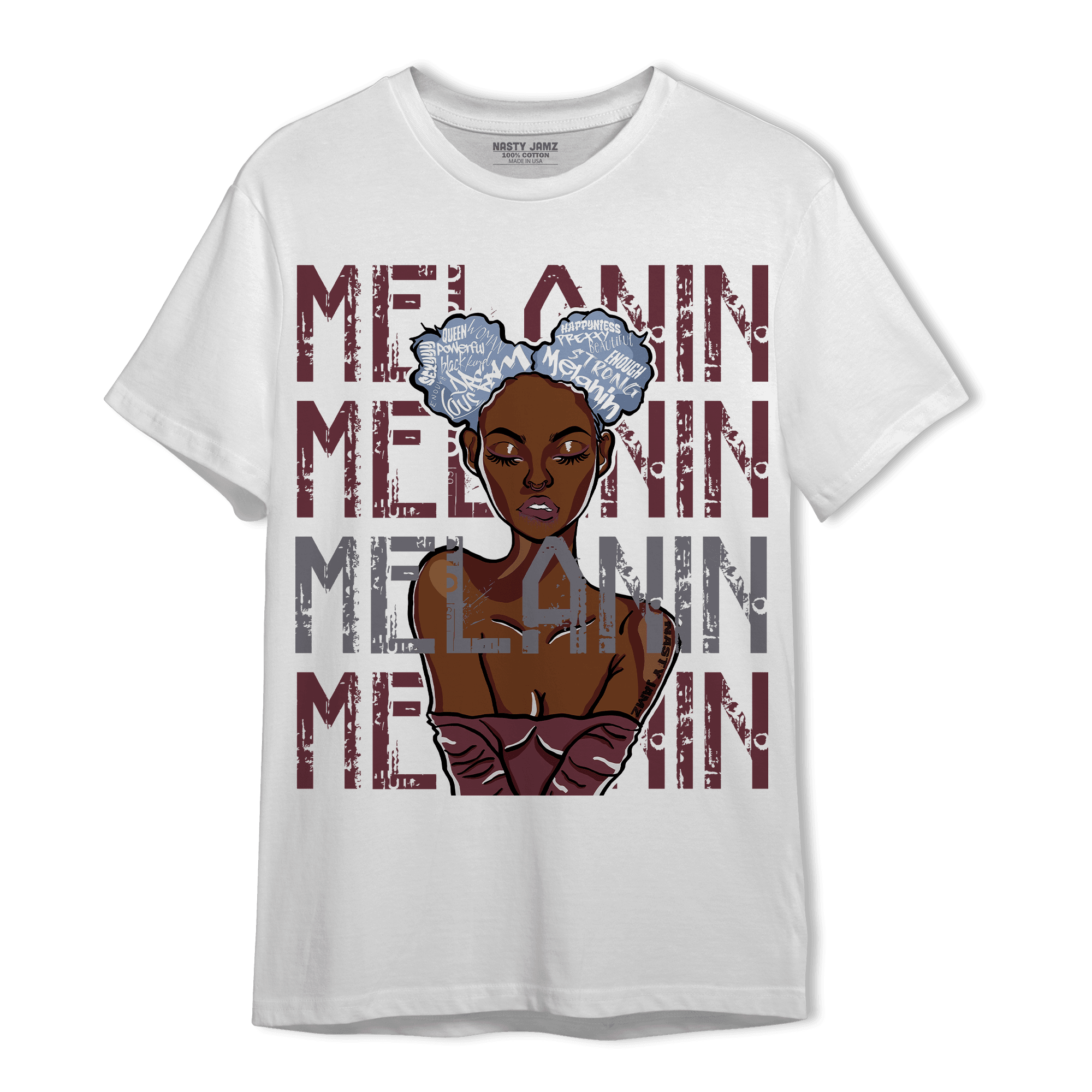 Burgundy 5s T Shirt Match Melanin Girl - NastyJamz