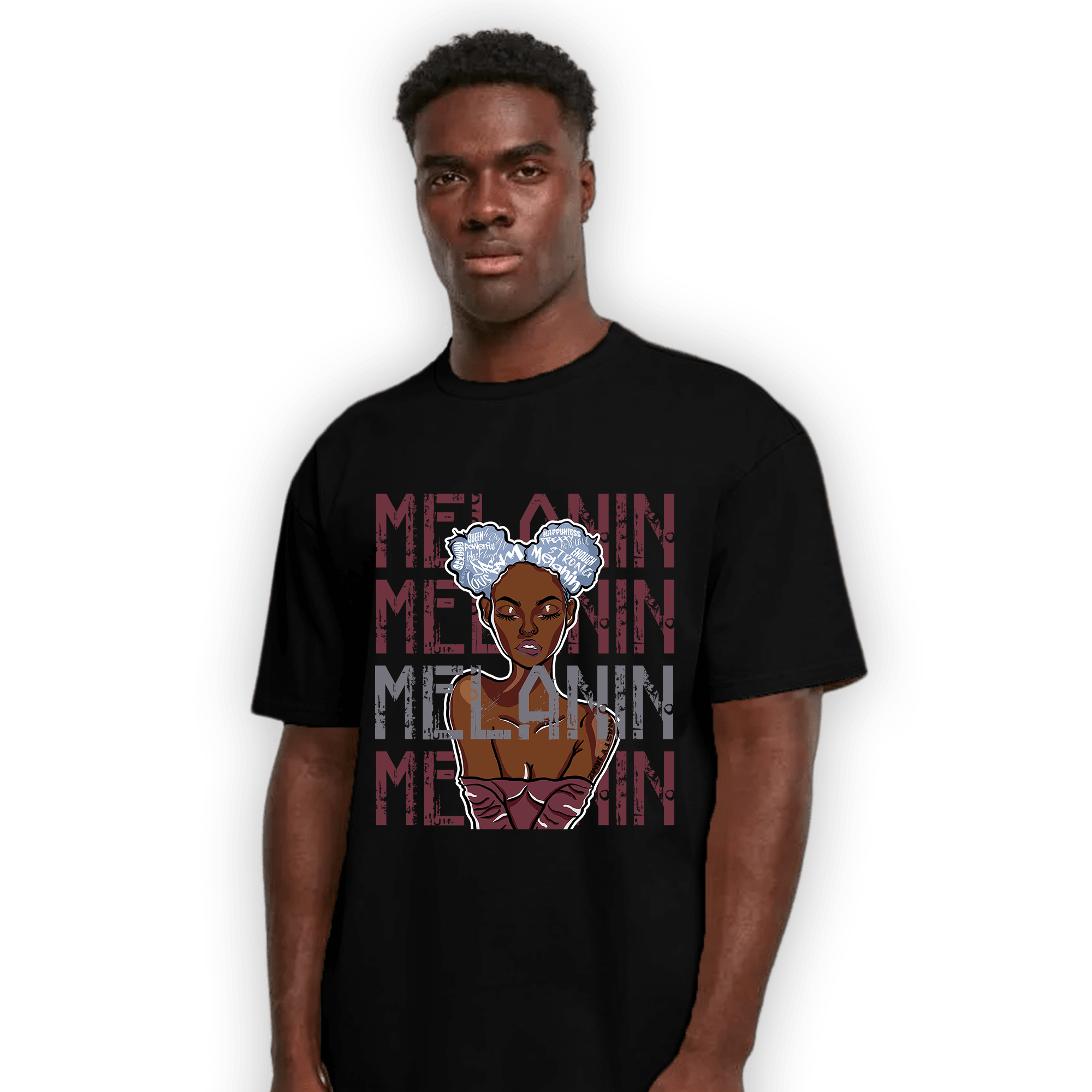 Burgundy 5s T Shirt Match Melanin Girl - NastyJamz
