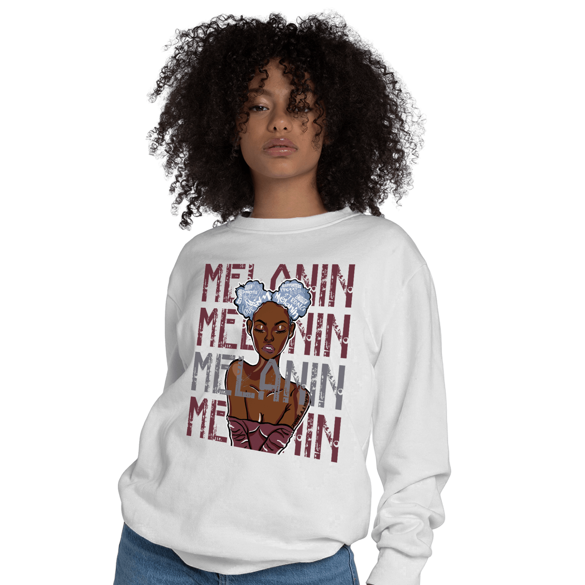 Burgundy 5s Sweatshirt Match Melanin Girl - NastyJamz