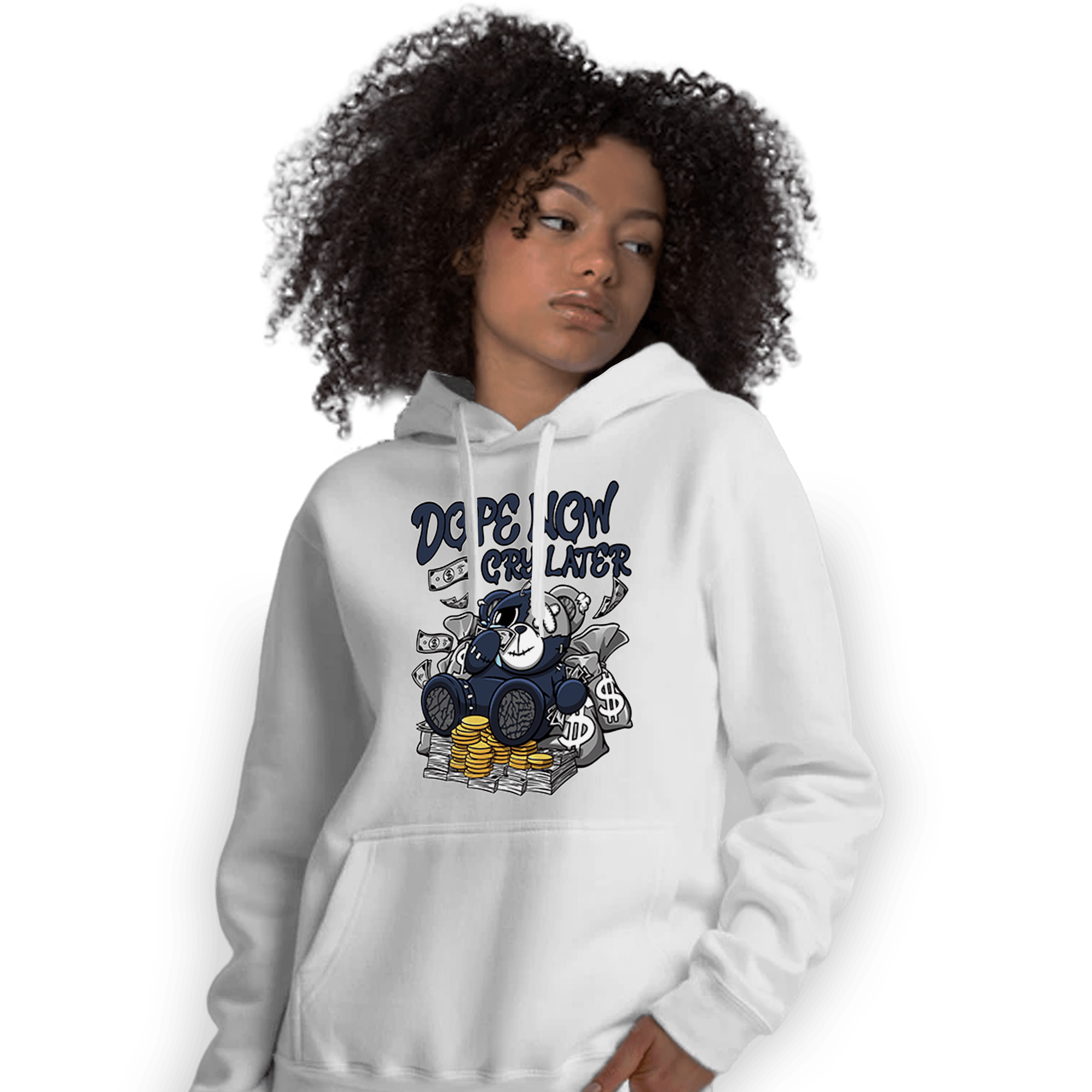 White Navy 3s Hoodie Match Money Cry BER - NastyJamz