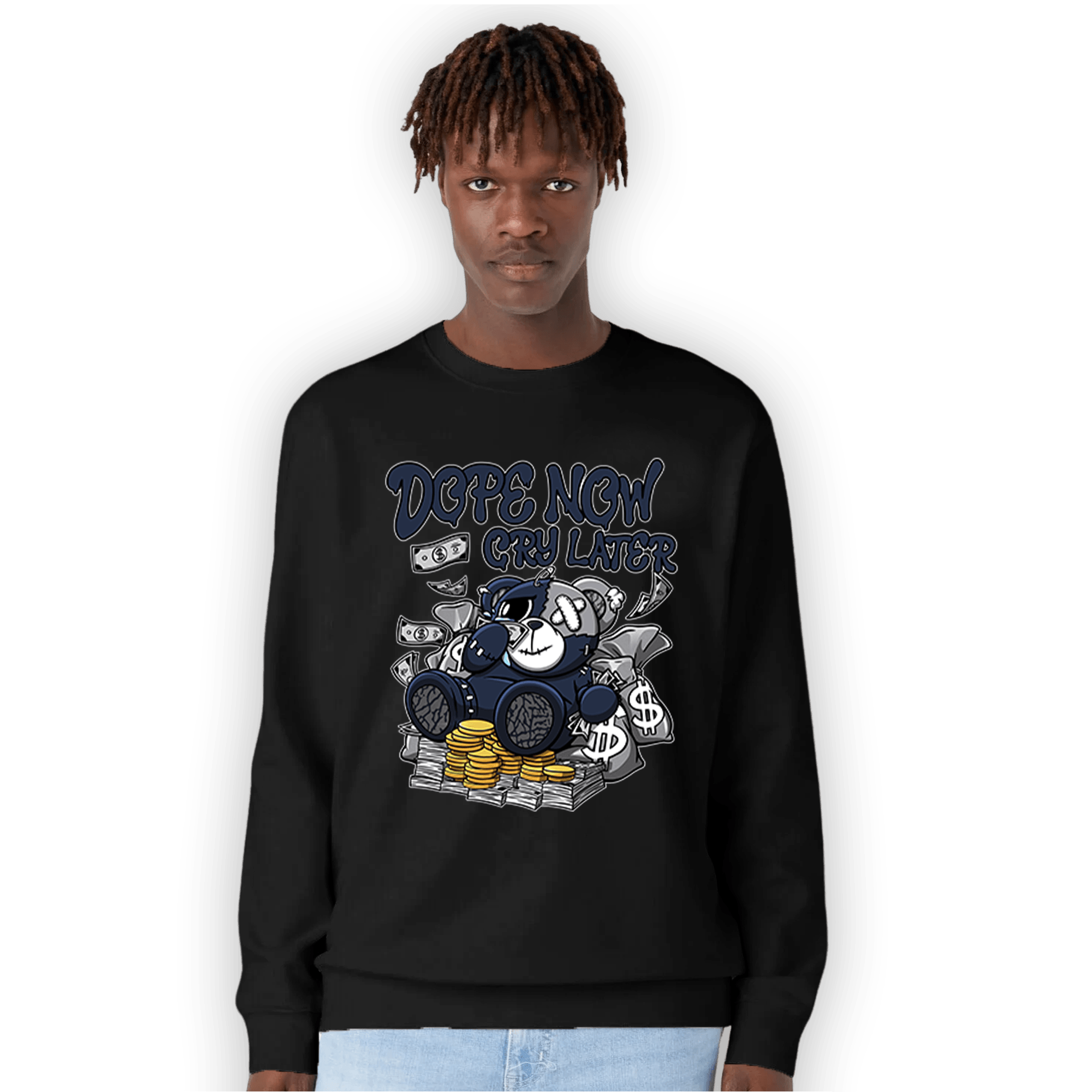 White Navy 3s Sweatshirt Match Money Cry BER - NastyJamz
