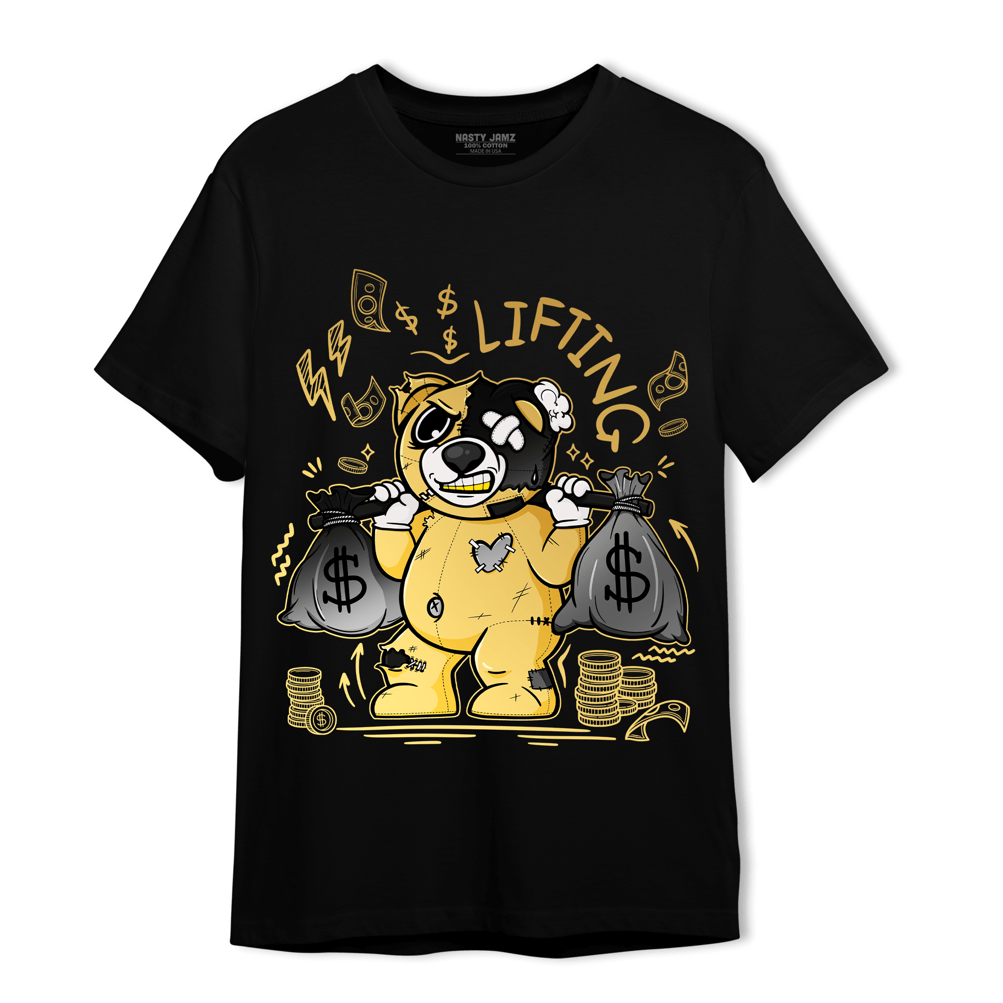 Mid SE Black Gold 1s T Shirt Match Money Lifting BER - NastyJamz