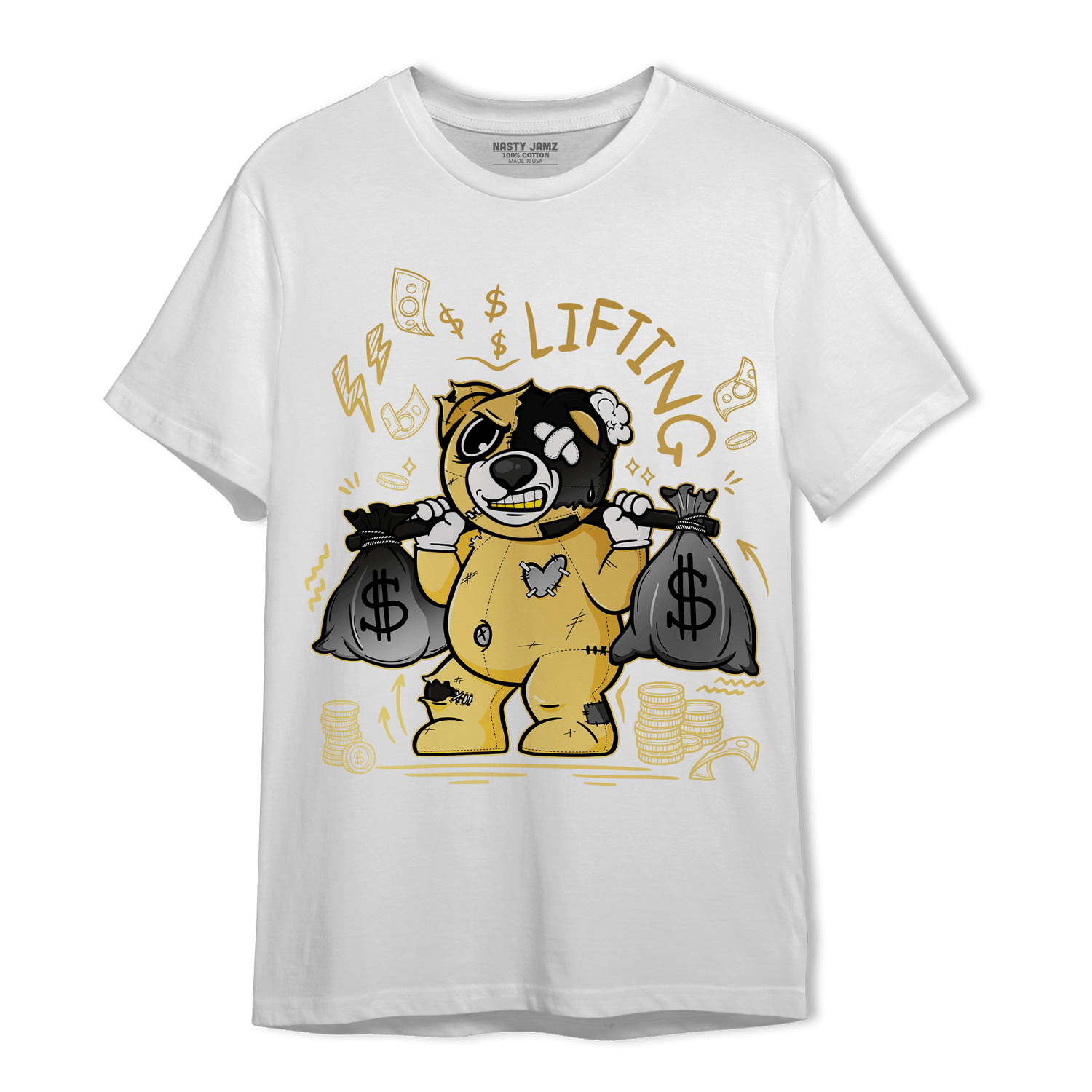 Mid SE Black Gold 1s T Shirt Match Money Lifting BER - NastyJamz