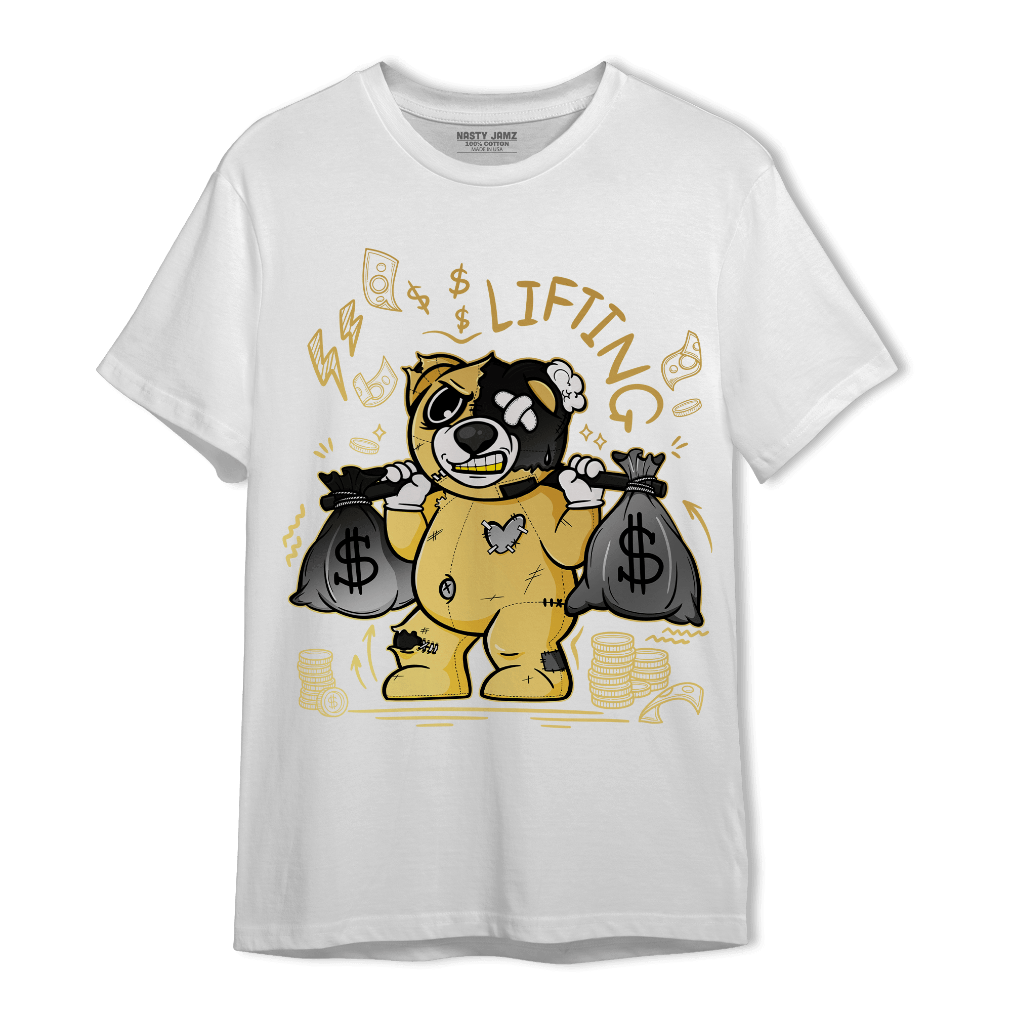 Mid SE Black Gold 1s T Shirt Match Money Lifting BER - NastyJamz