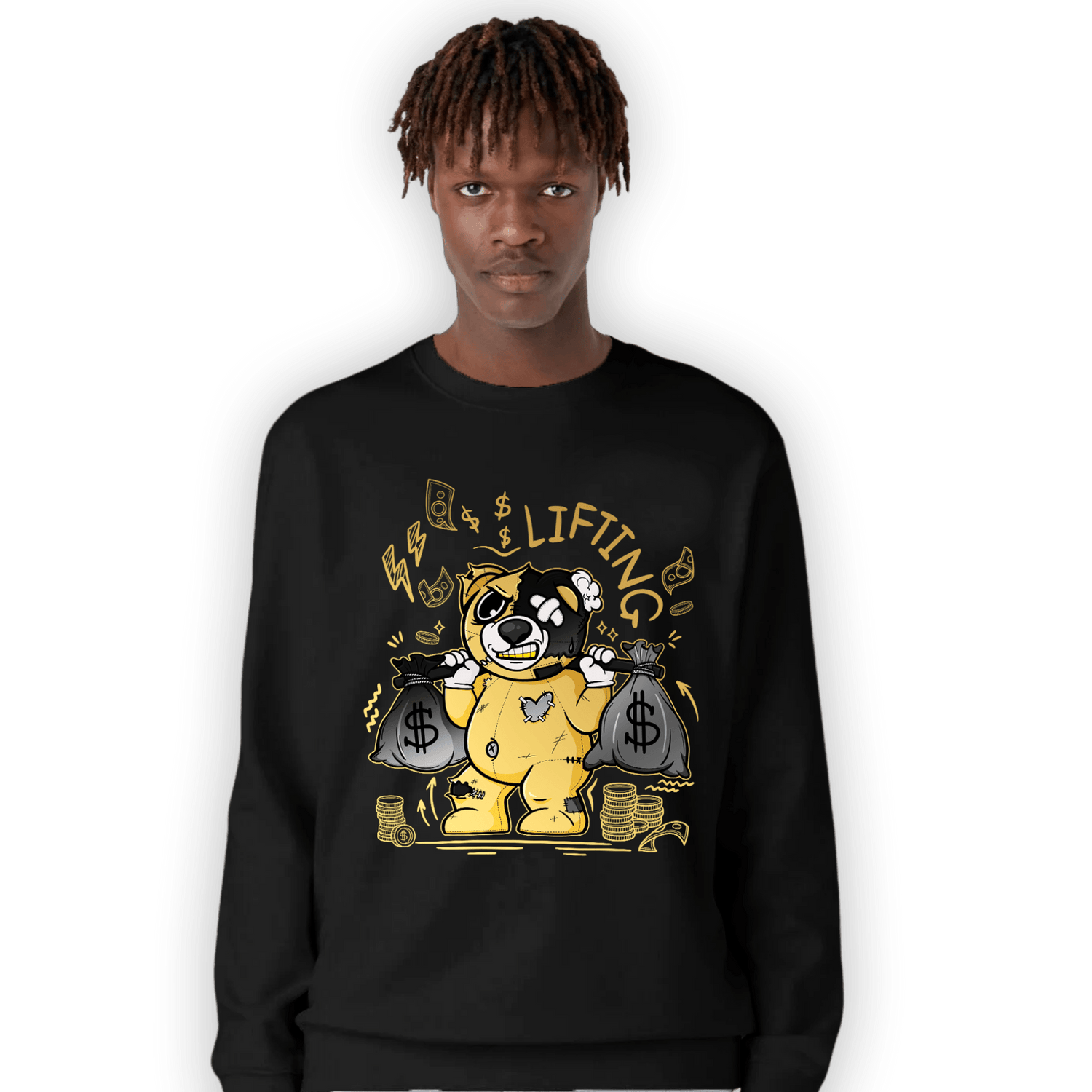 Mid SE Black Gold 1s Sweatshirt Match Money Lifting BER - NastyJamz