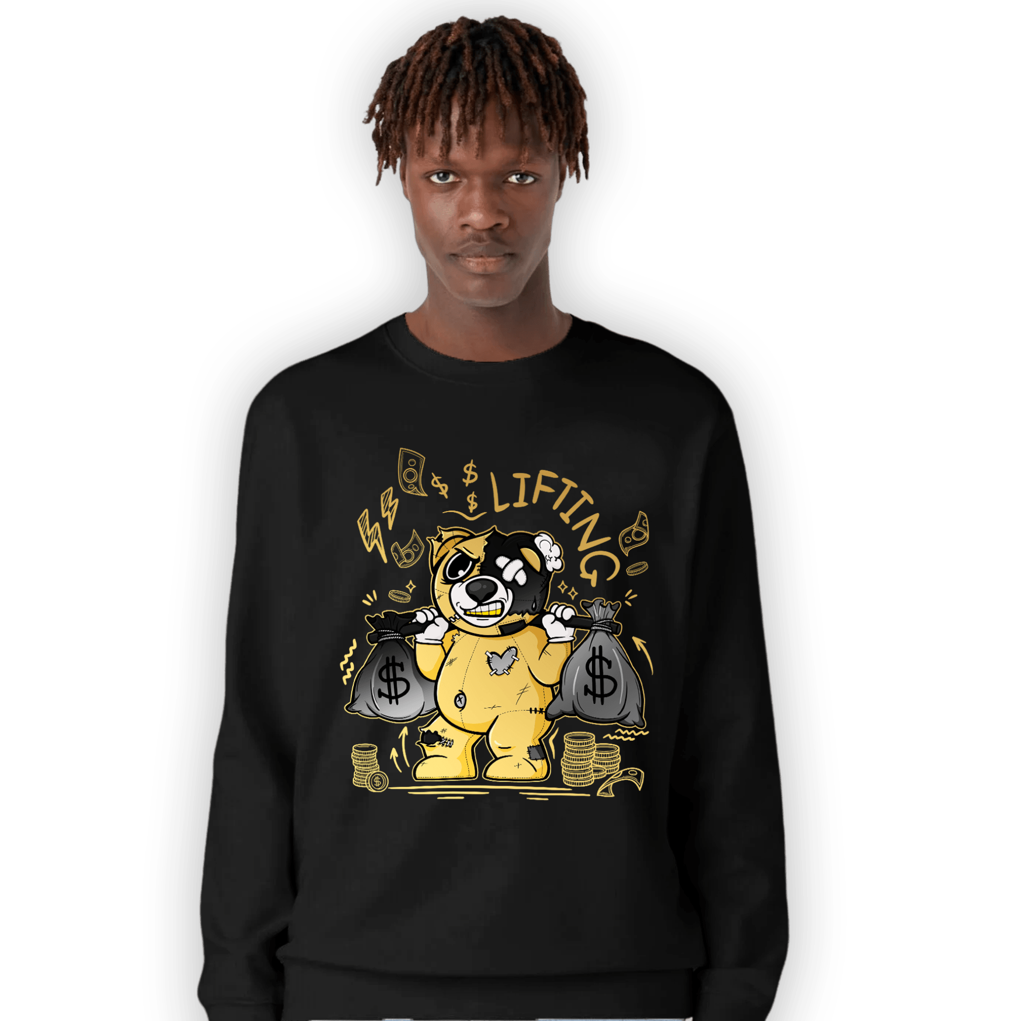 Mid SE Black Gold 1s Sweatshirt Match Money Lifting BER - NastyJamz