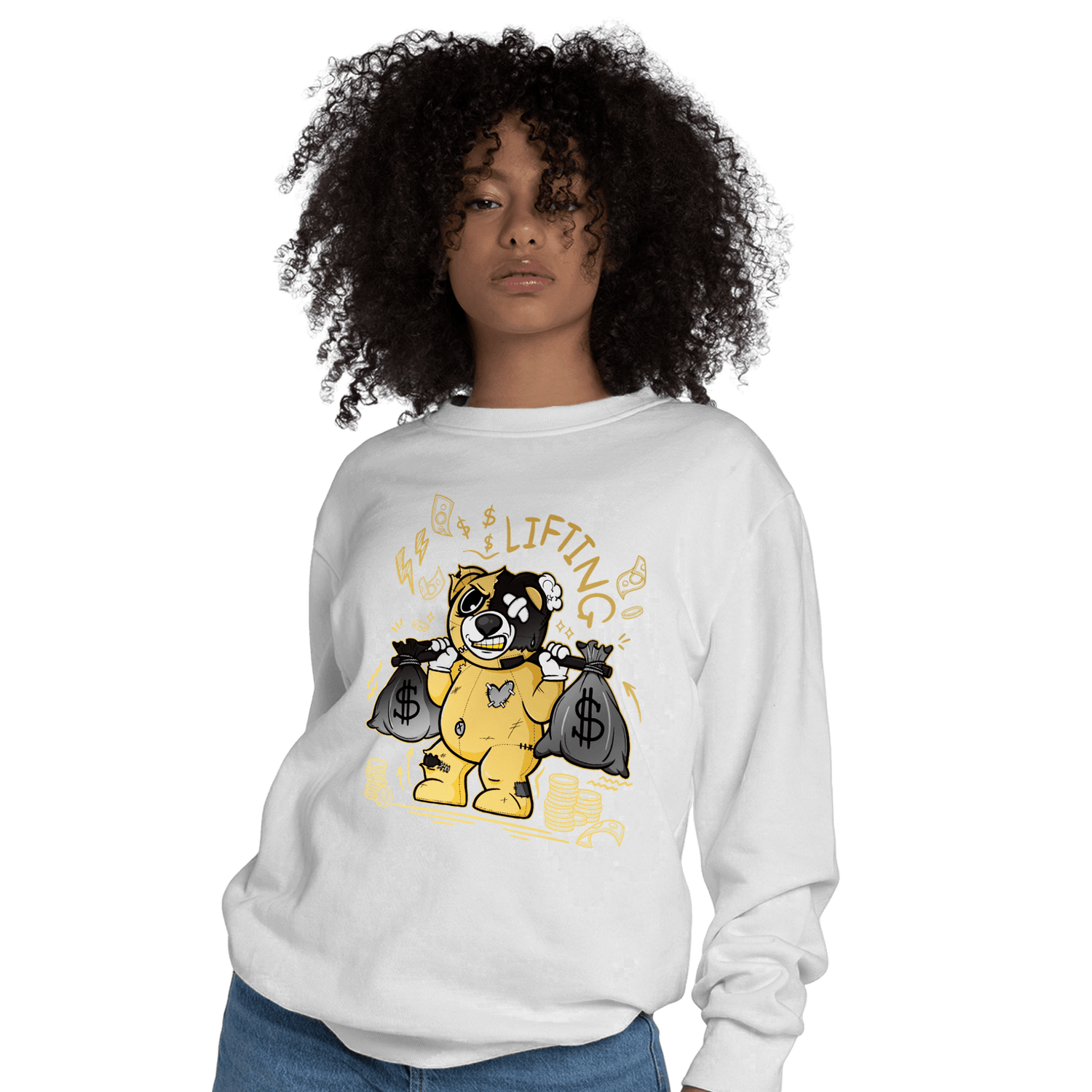 Mid SE Black Gold 1s Sweatshirt Match Money Lifting BER - NastyJamz