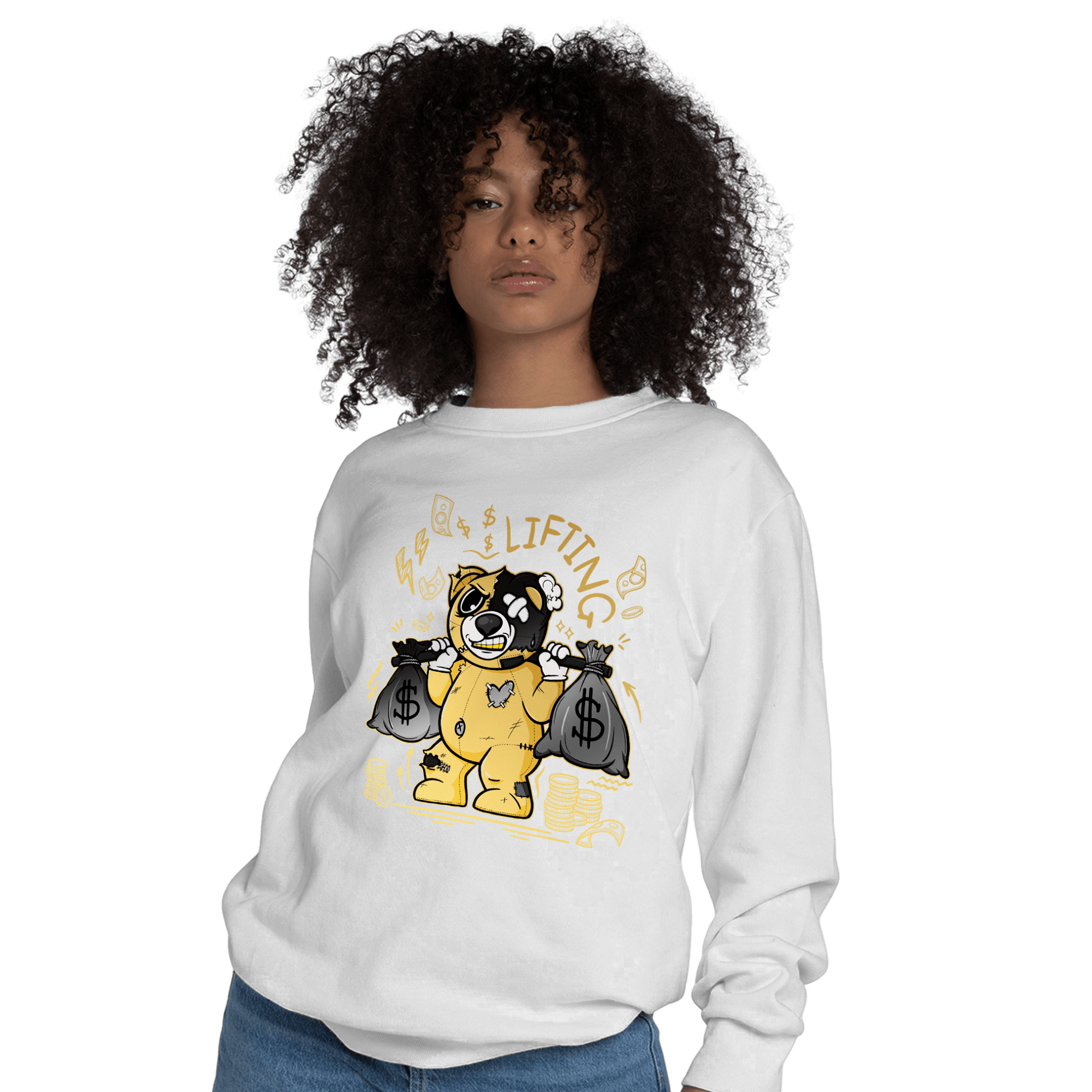 Mid SE Black Gold 1s Sweatshirt Match Money Lifting BER - NastyJamz