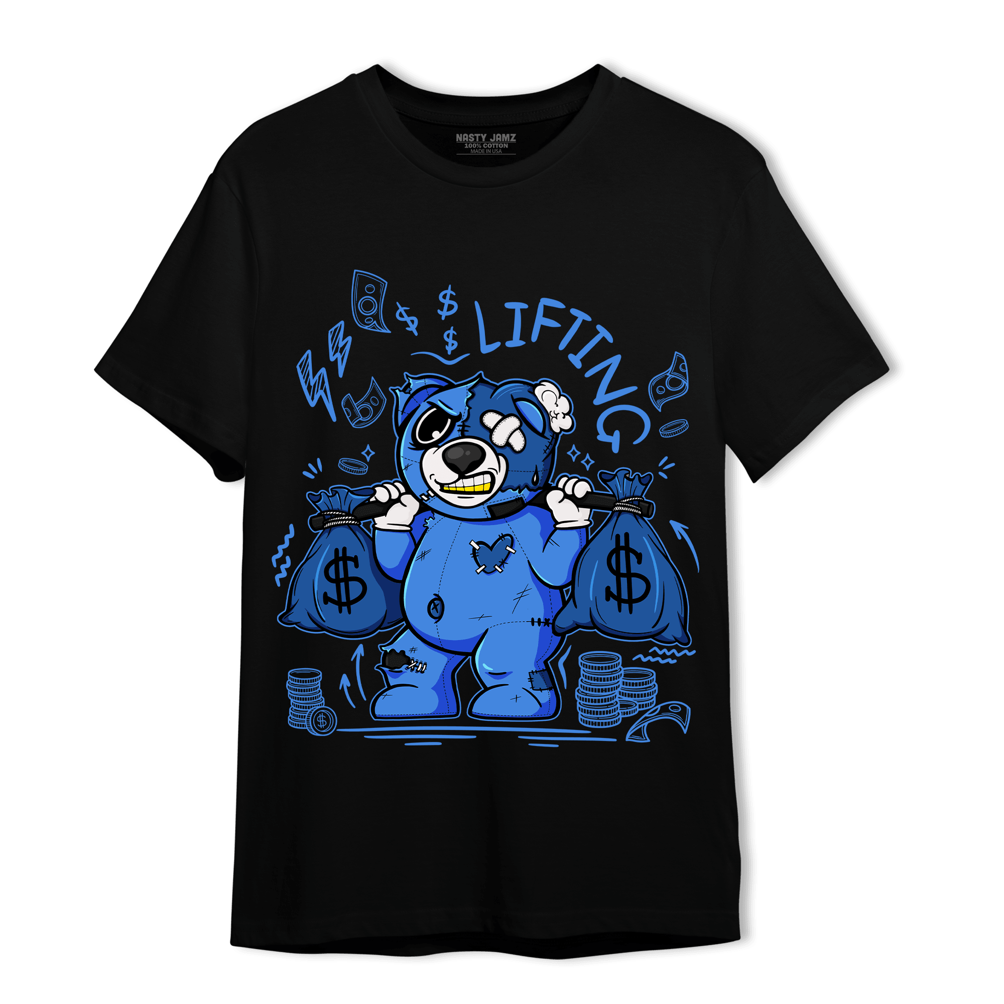 University Blue Toe 1s T Shirt Match Money Lifting BER - NastyJamz