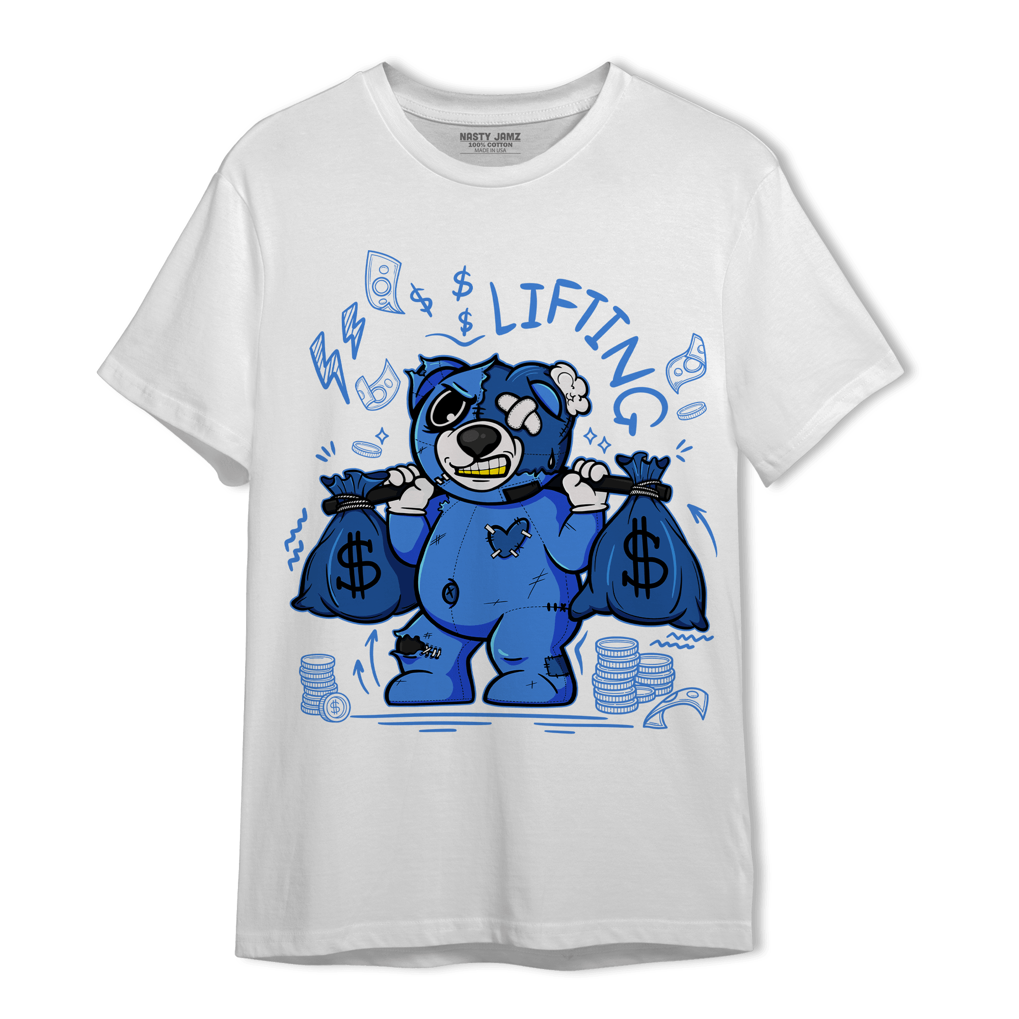 University Blue Toe 1s T Shirt Match Money Lifting BER - NastyJamz