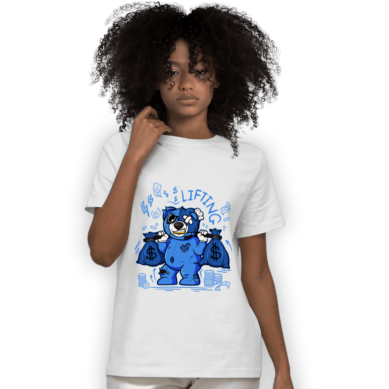 University Blue Toe 1s T Shirt Match Money Lifting BER - NastyJamz