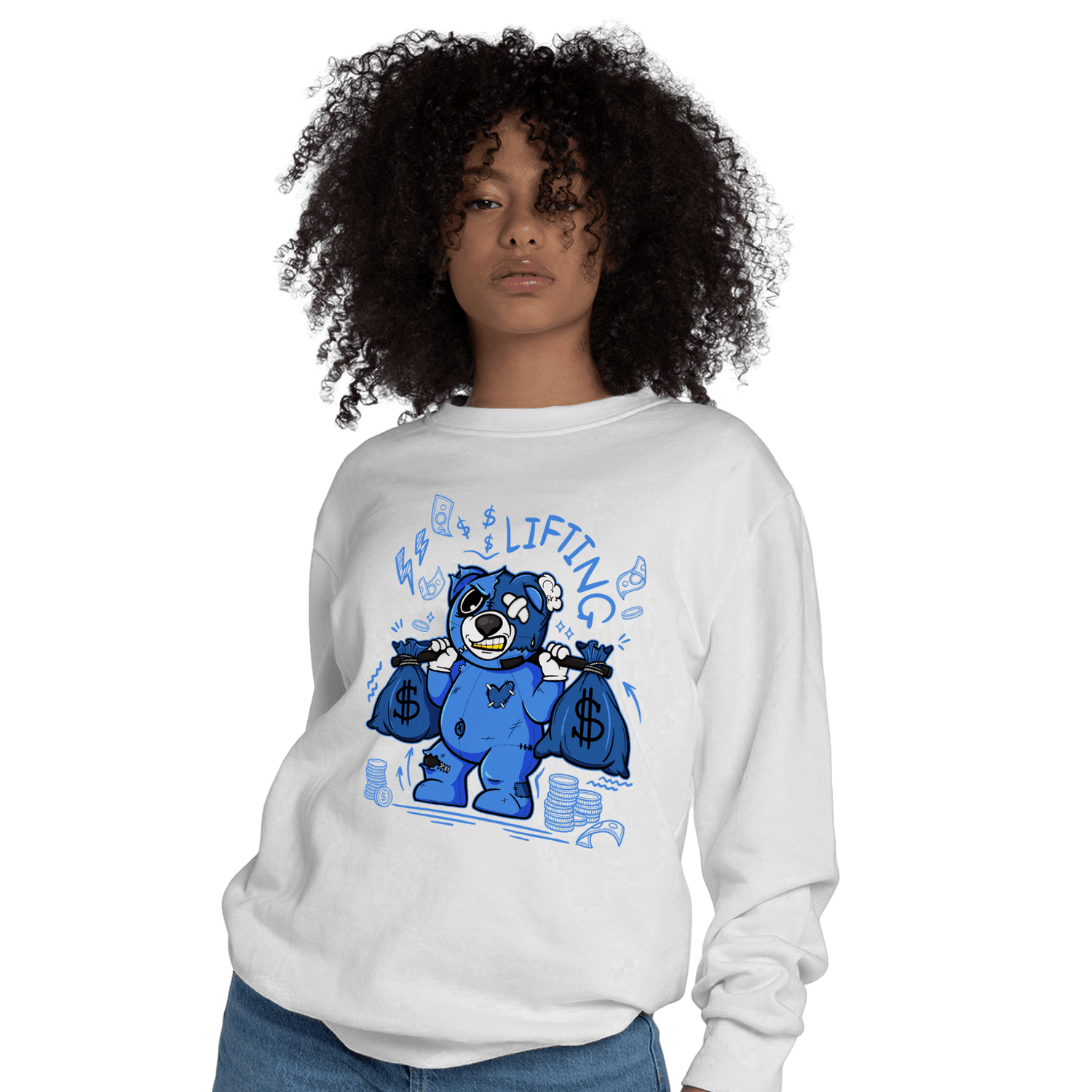 University Blue Toe 1s Sweatshirt Match Money Lifting BER - NastyJamz