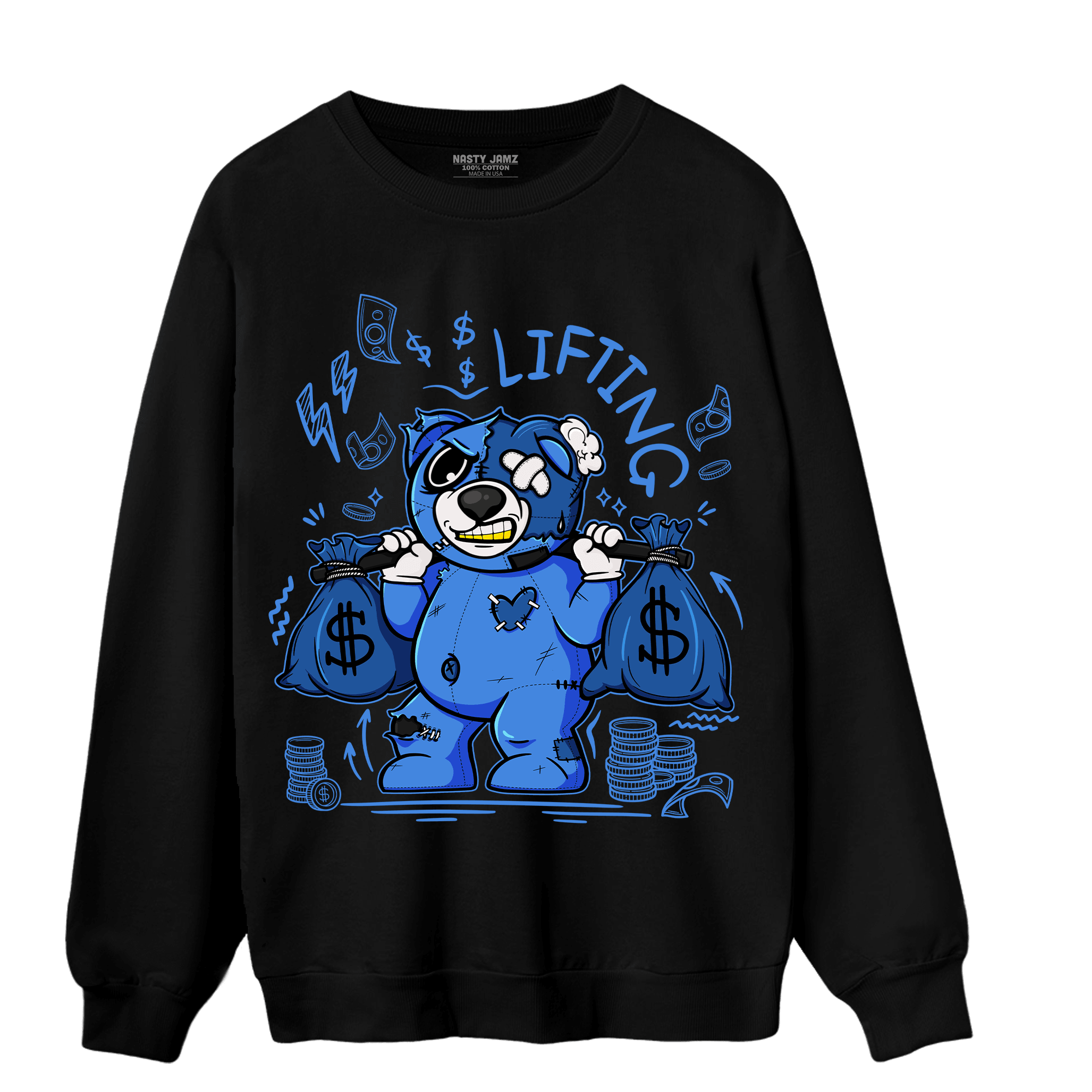 University Blue Toe 1s Sweatshirt Match Money Lifting BER - NastyJamz
