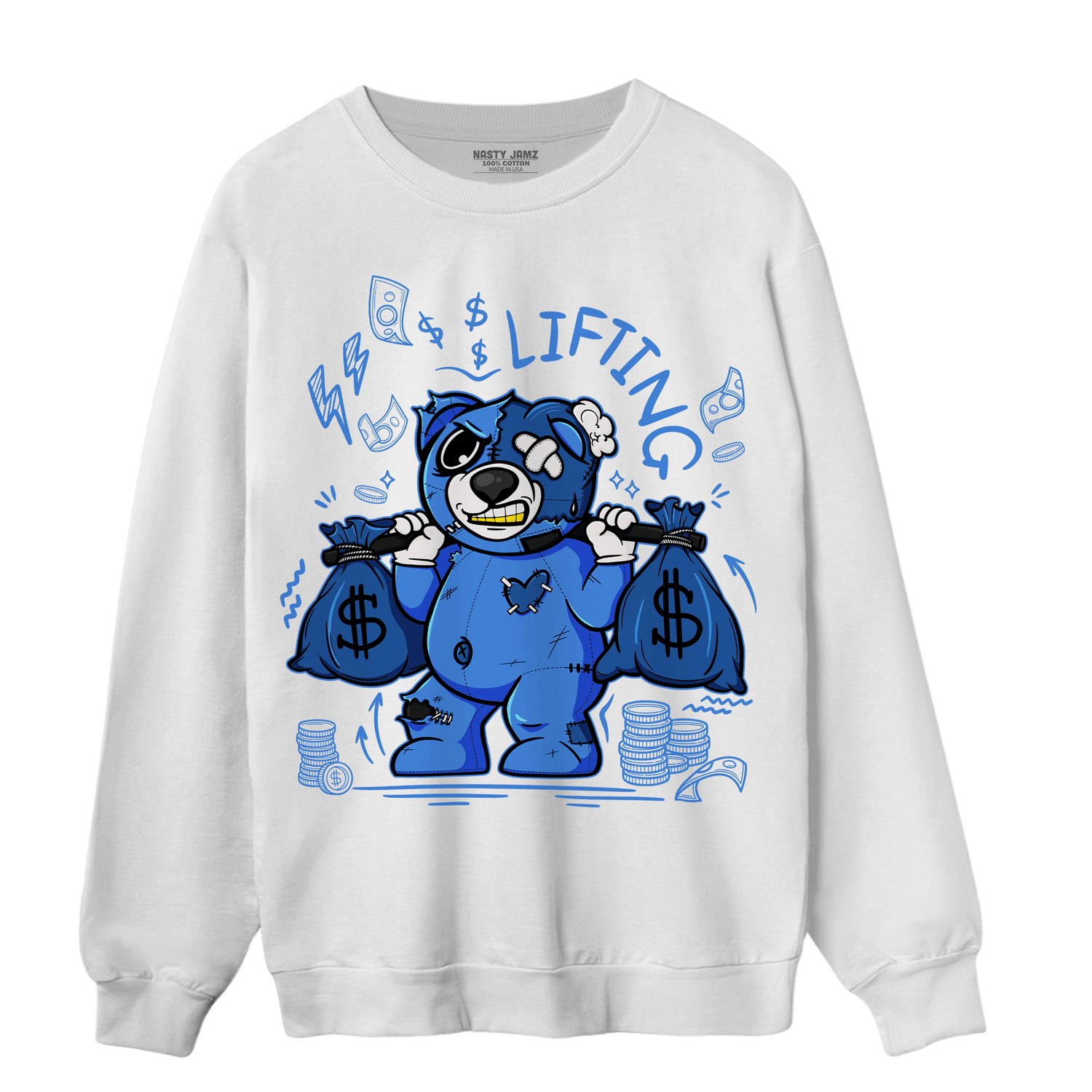 University Blue Toe 1s Sweatshirt Match Money Lifting BER - NastyJamz