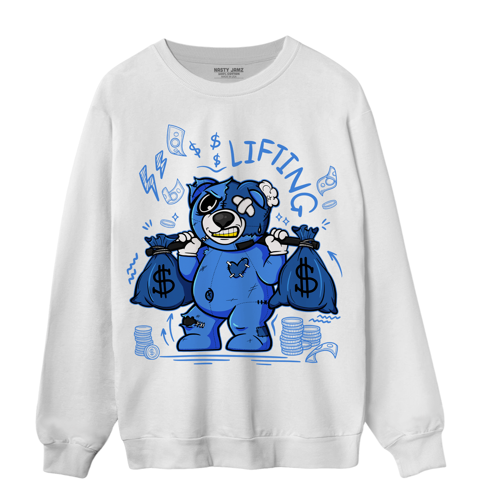 University Blue Toe 1s Sweatshirt Match Money Lifting BER - NastyJamz