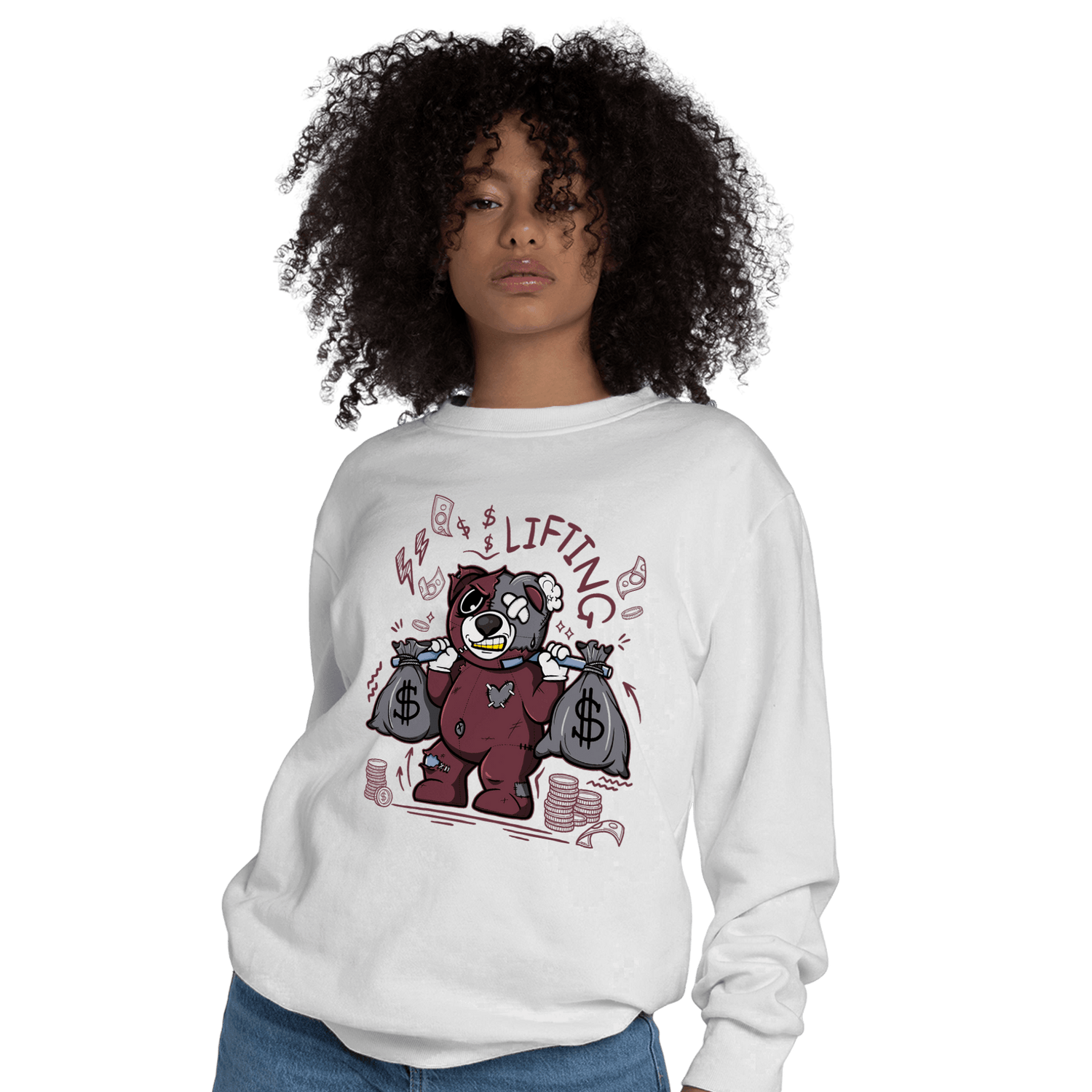 Burgundy 5s Sweatshirt Match Money Lifting BER - NastyJamz