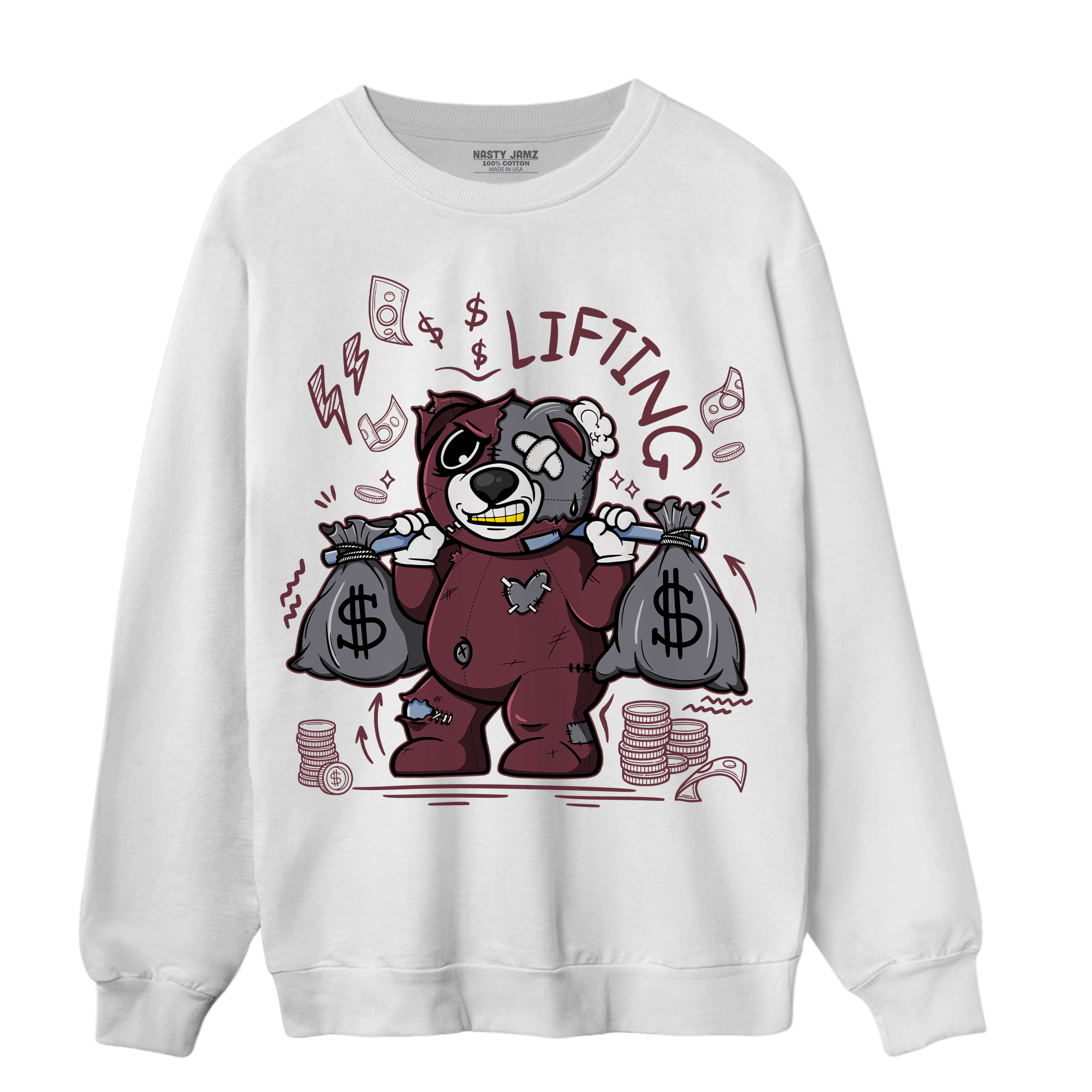 Burgundy 5s Sweatshirt Match Money Lifting BER - NastyJamz