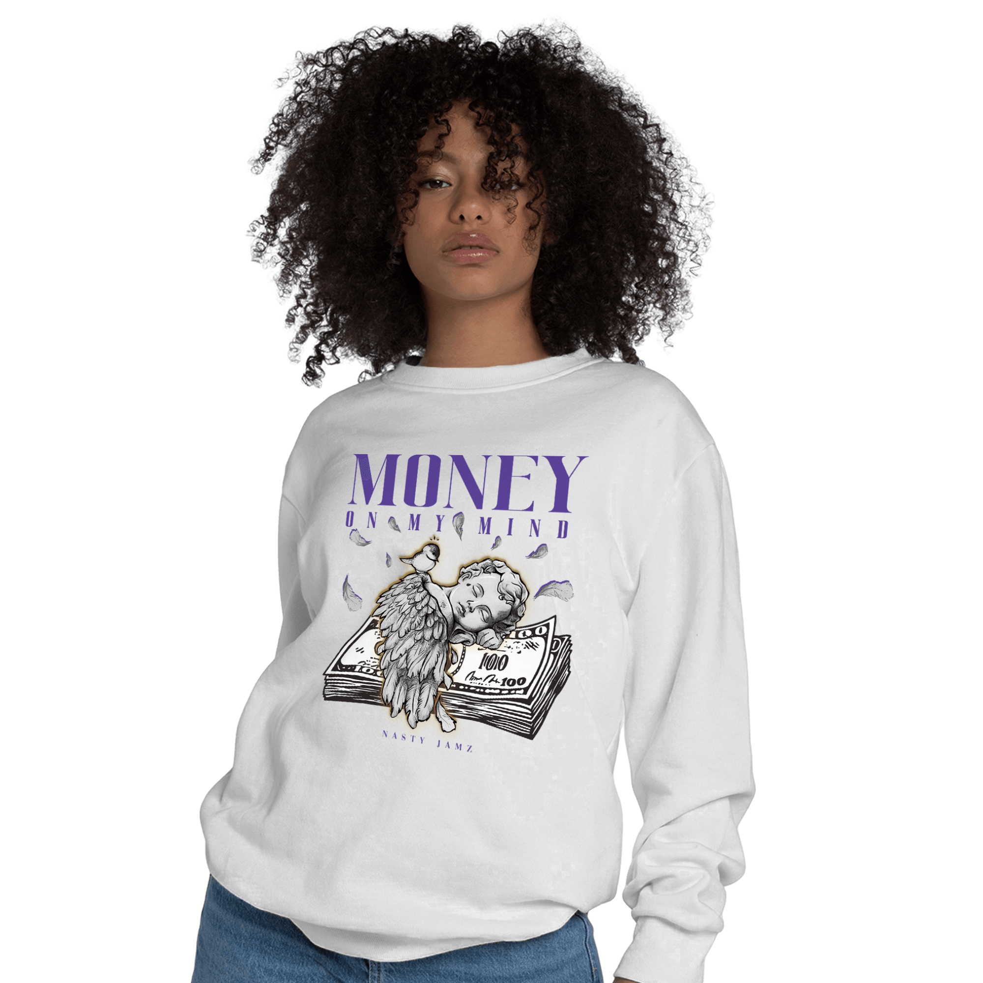Field Purple 12s Sweatshirt Match Money On My Mind Angel - NastyJamz