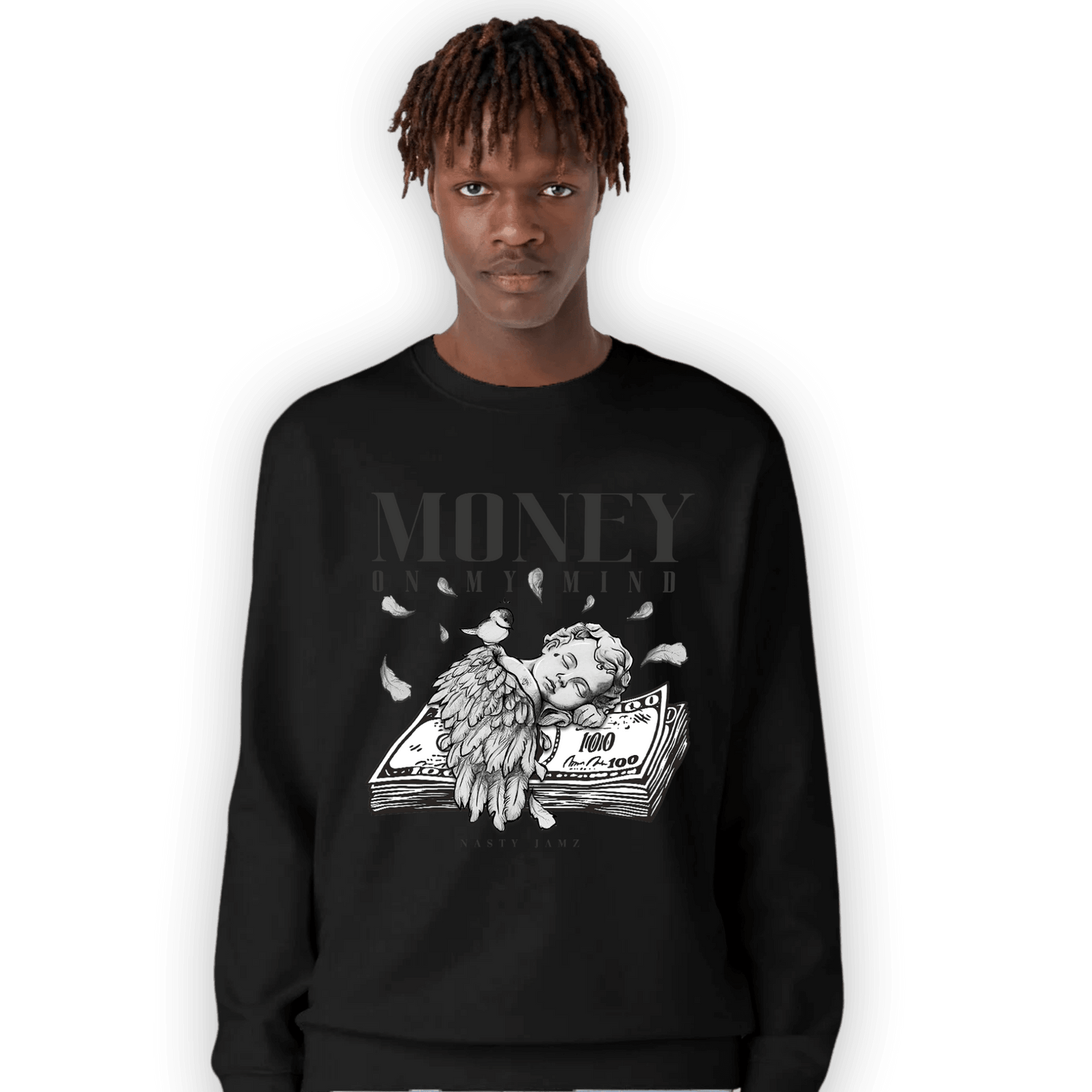 Black White 14s Sweatshirt Match Money On My Mind Angel - NastyJamz