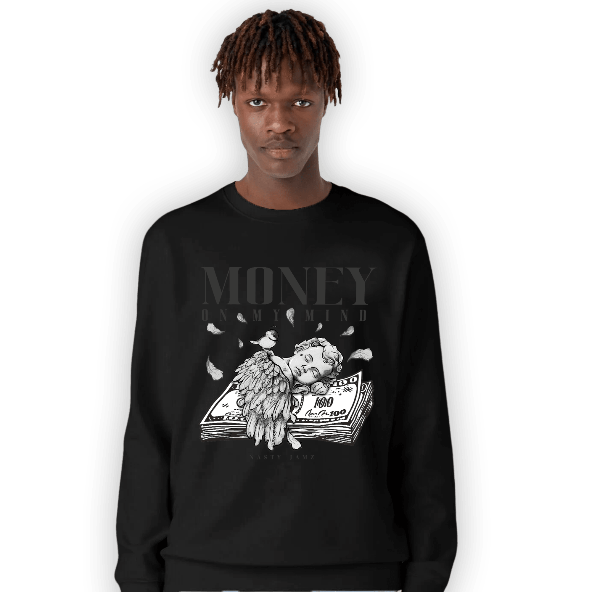 Black White 14s Sweatshirt Match Money On My Mind Angel - NastyJamz