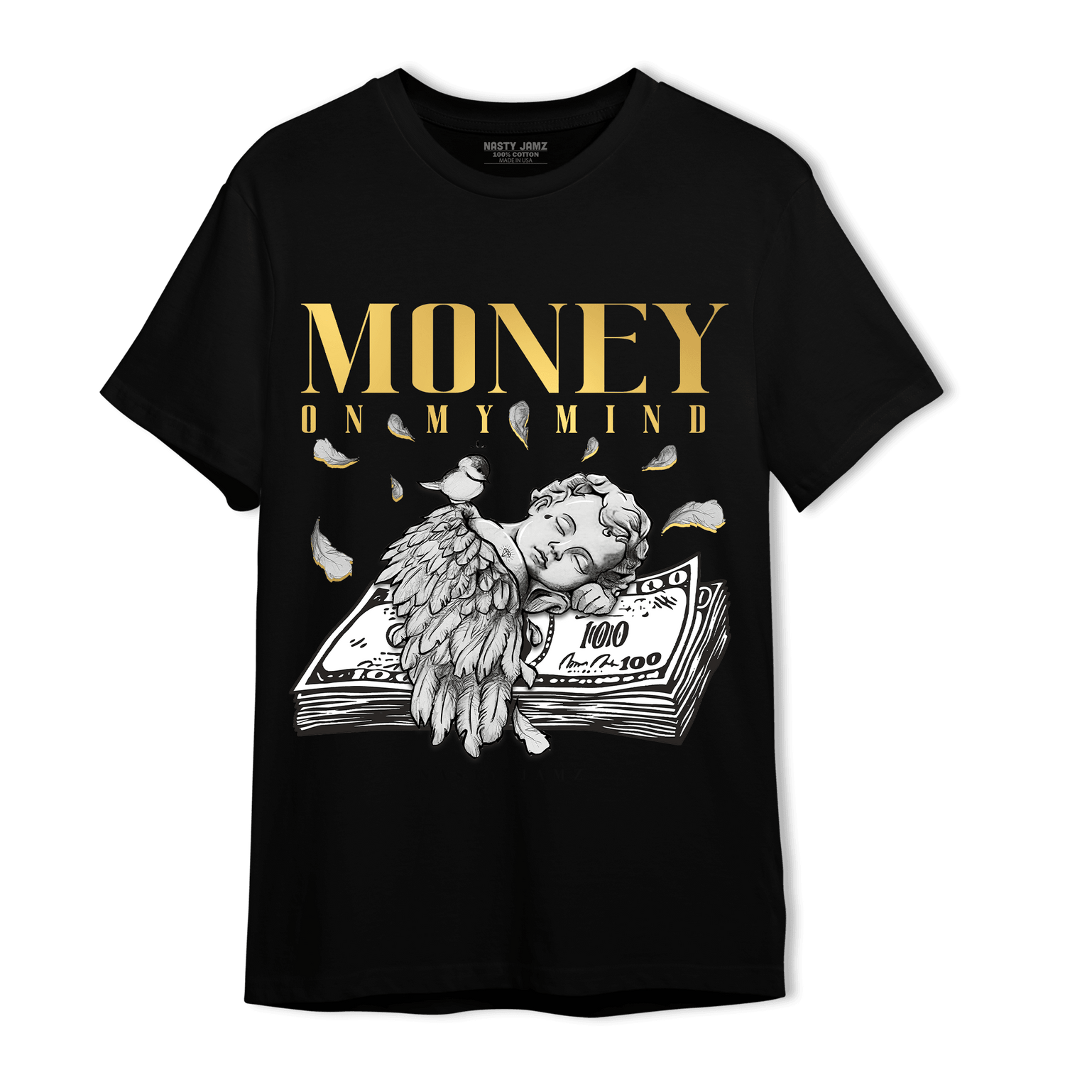 Mid SE Black Gold 1s T Shirt Match Money On My Mind Angel - NastyJamz