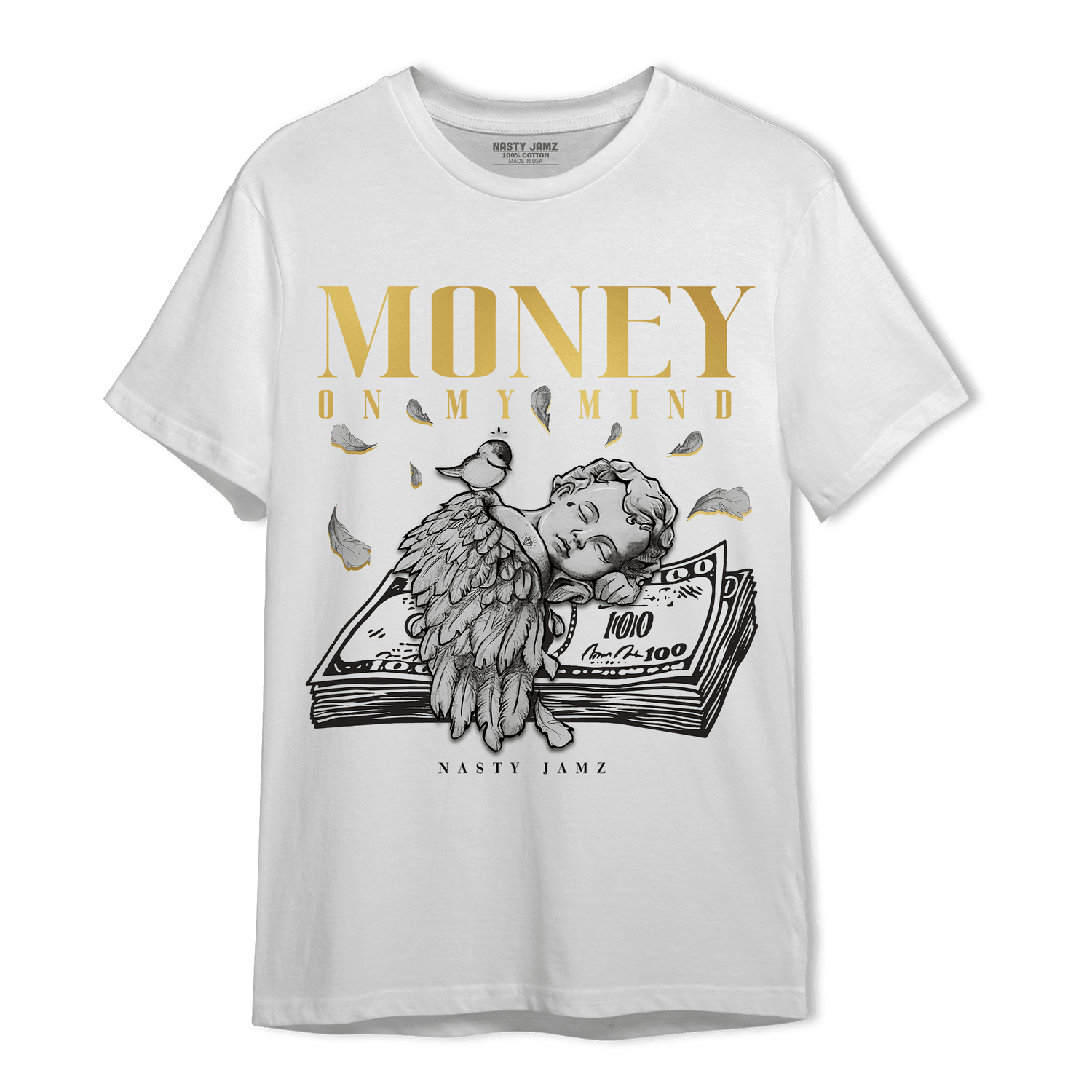 Mid SE Black Gold 1s T Shirt Match Money On My Mind Angel - NastyJamz