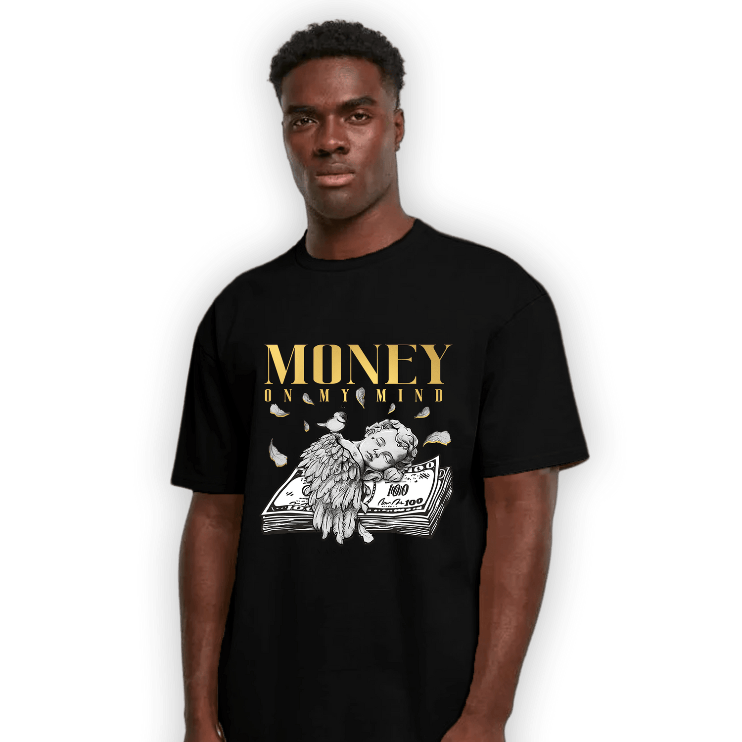 Mid SE Black Gold 1s T Shirt Match Money On My Mind Angel - NastyJamz
