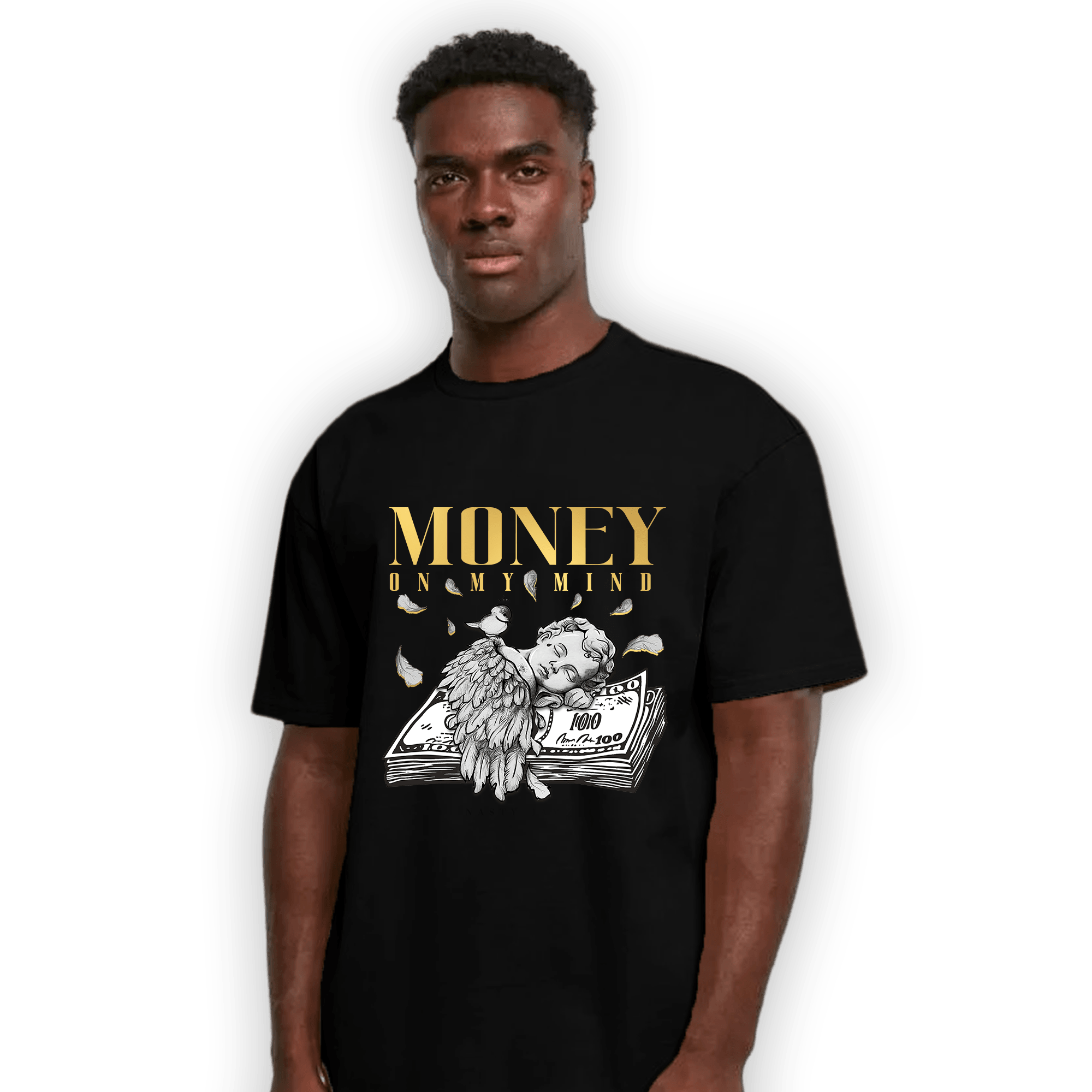 Mid SE Black Gold 1s T Shirt Match Money On My Mind Angel - NastyJamz