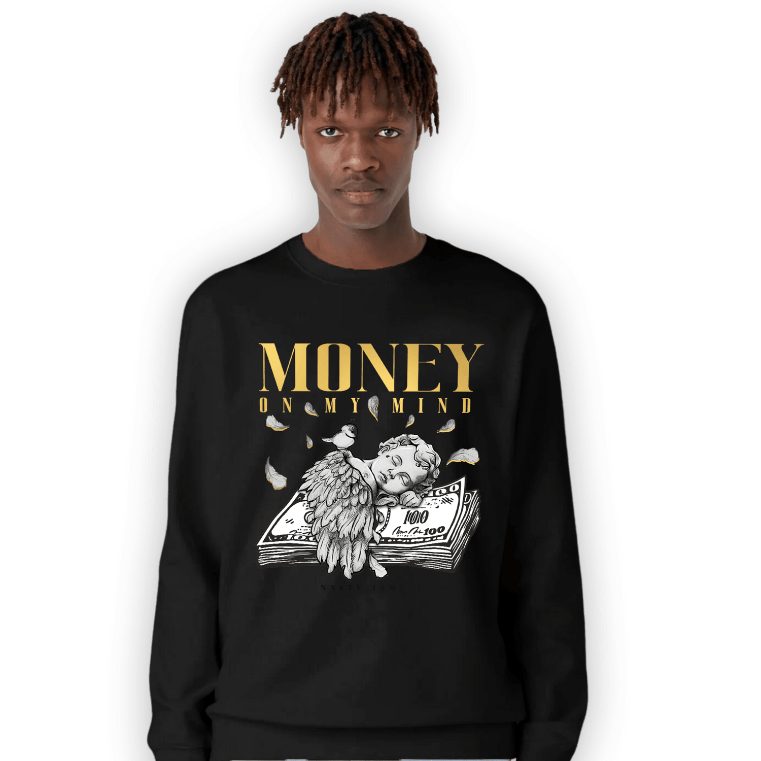Mid SE Black Gold 1s Sweatshirt Match Money On My Mind Angel - NastyJamz