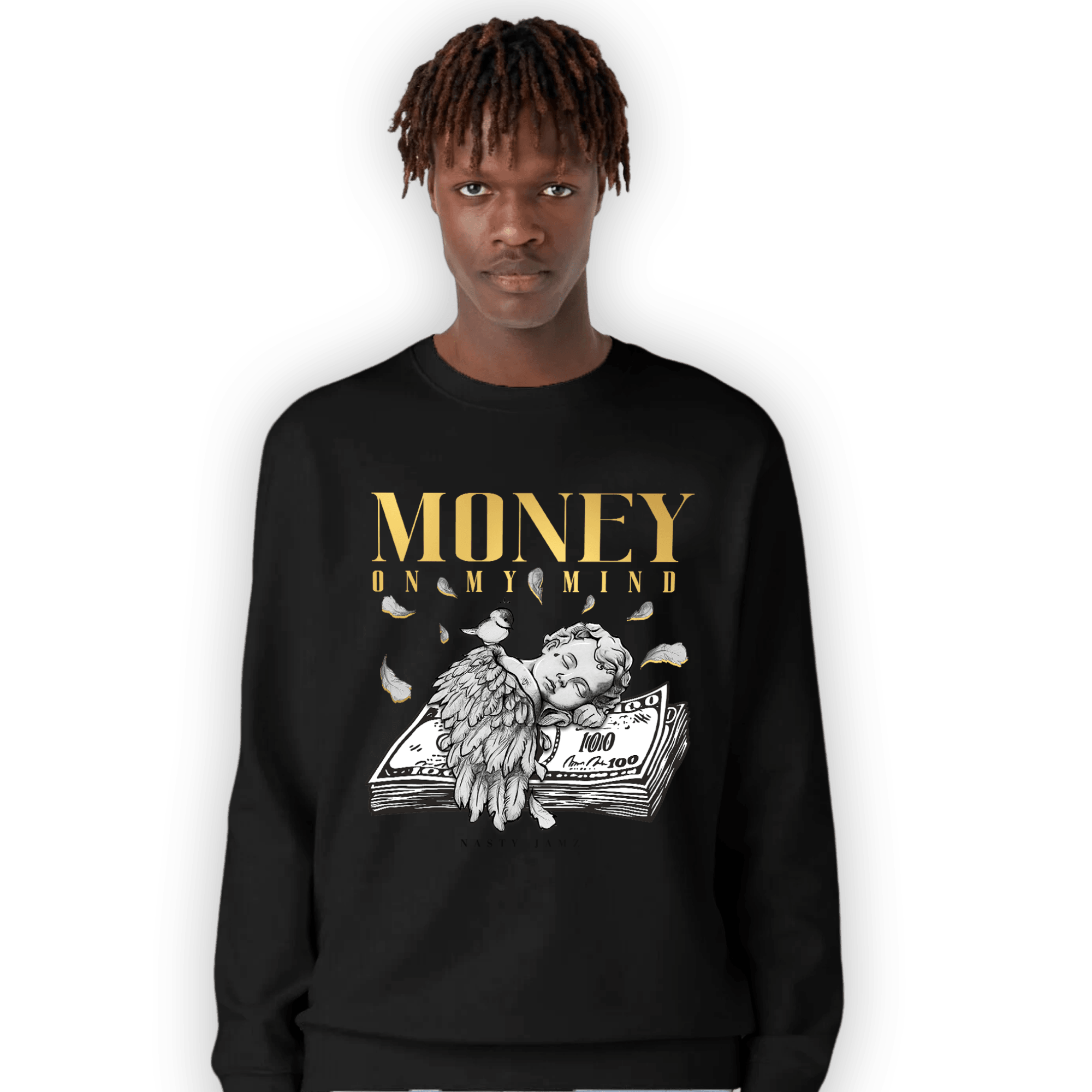 Mid SE Black Gold 1s Sweatshirt Match Money On My Mind Angel - NastyJamz