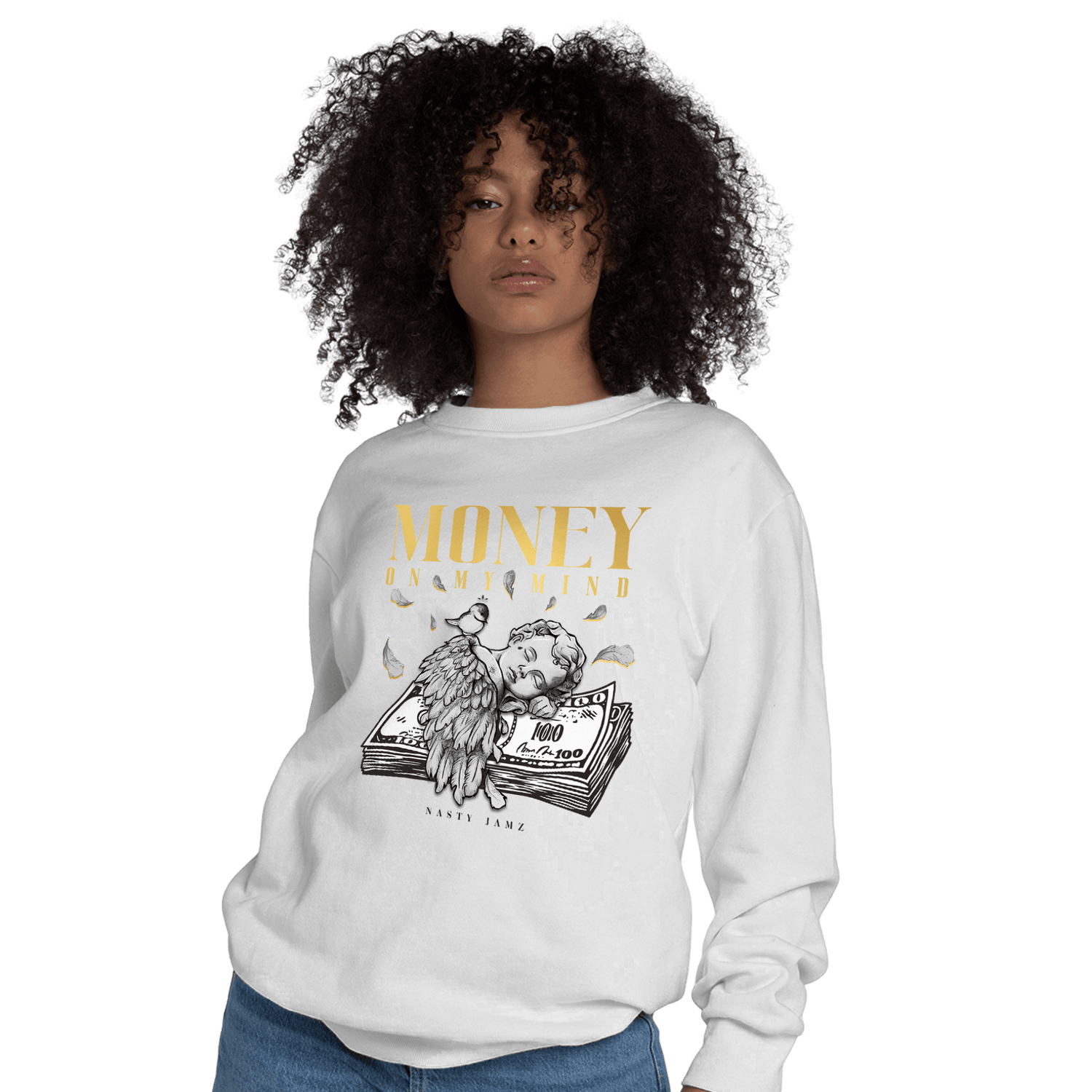 Mid SE Black Gold 1s Sweatshirt Match Money On My Mind Angel - NastyJamz