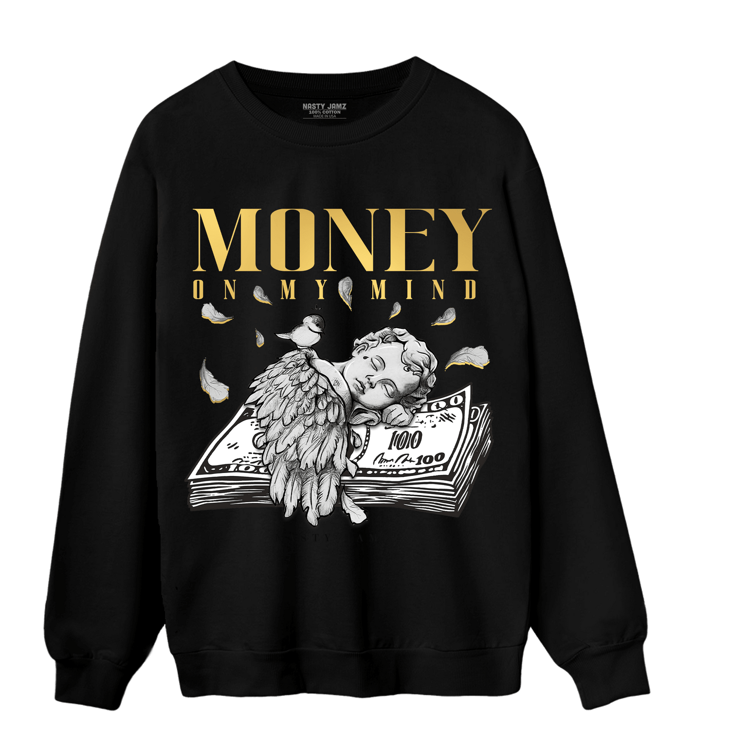 Mid SE Black Gold 1s Sweatshirt Match Money On My Mind Angel - NastyJamz